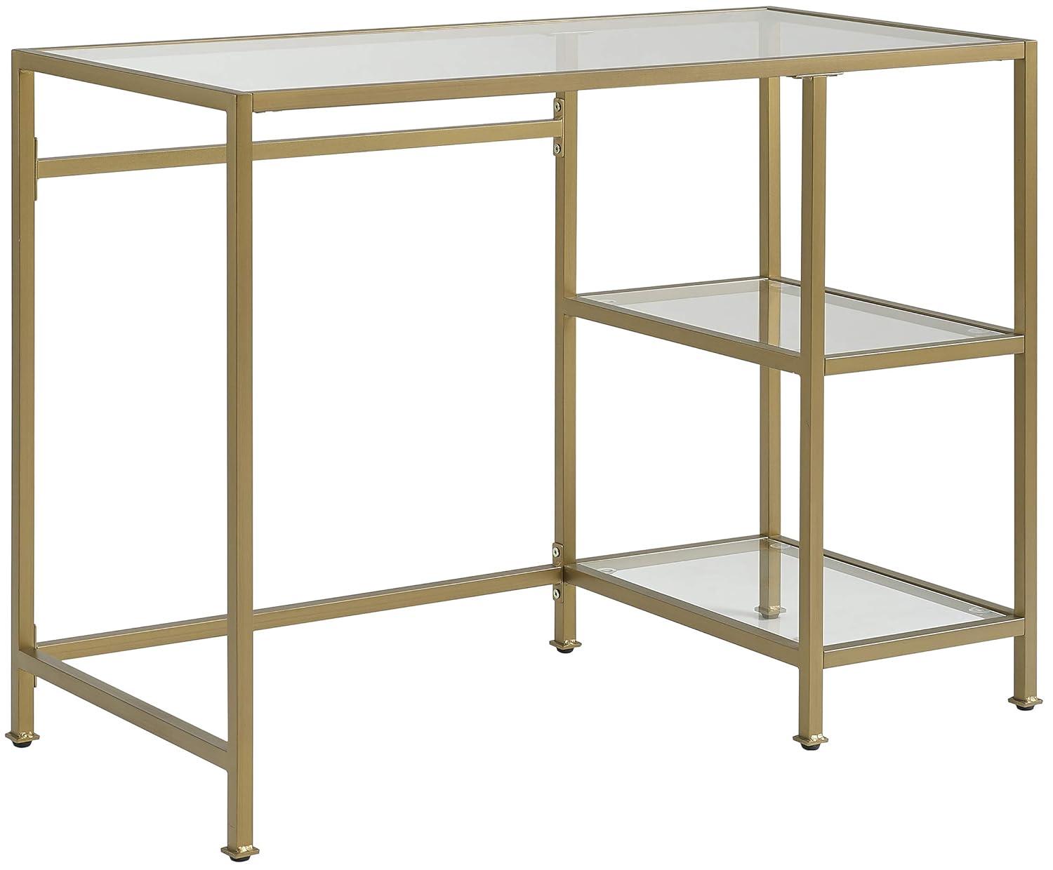Aimee Desk Gold - Crosley: Sleek Steel Frame, Tempered Glass Top, Open Storage Shelf