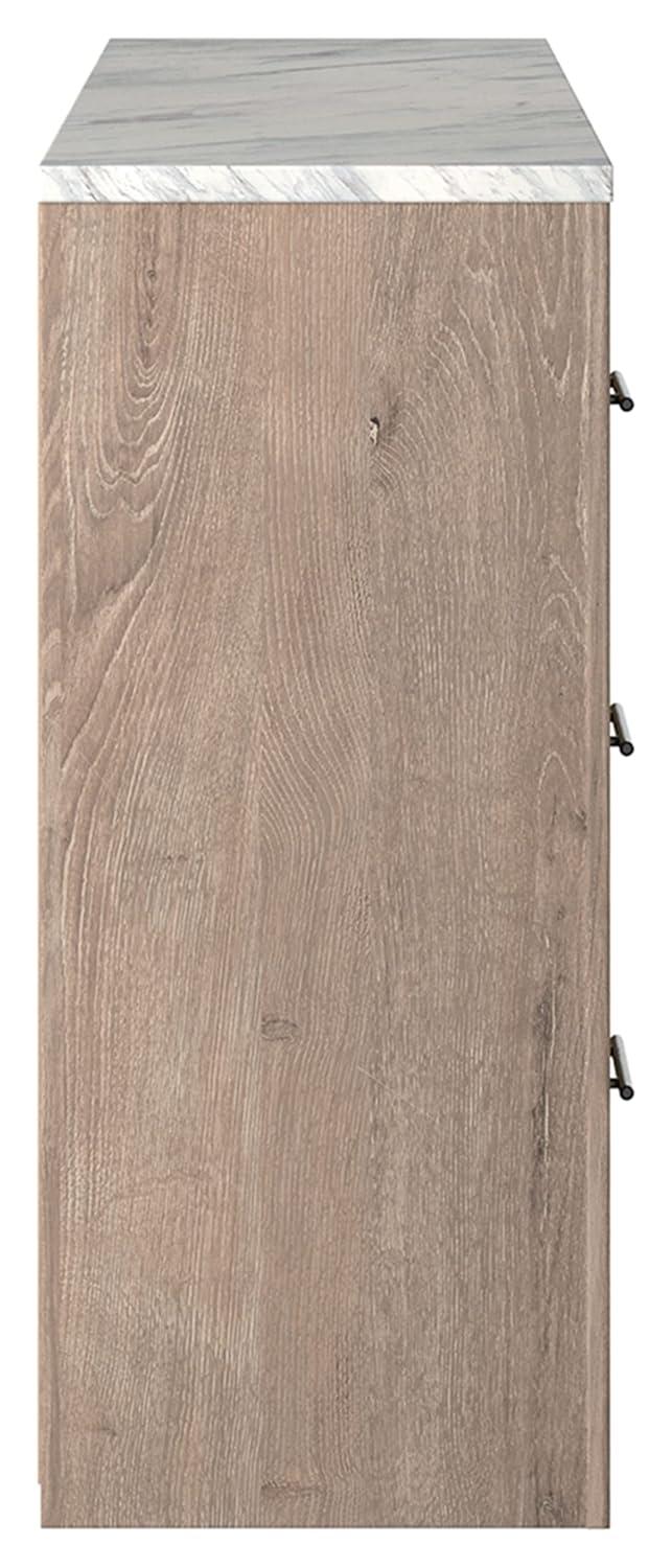 Light Brown and White Faux Marble Top 6-Drawer Dresser