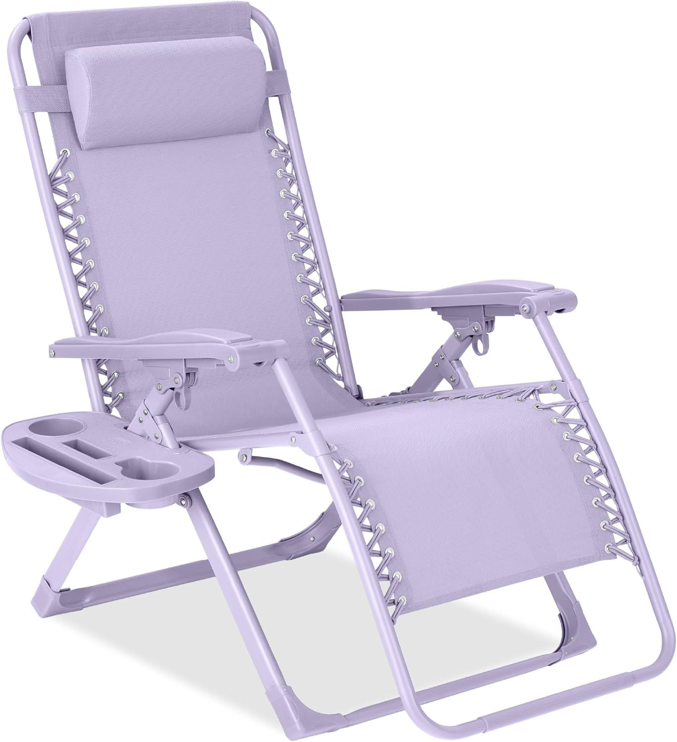 Best Choice Products Monochromatic Zero Gravity Chair, Folding Patio Recliner w/Side Tray, Headrest - Lavender