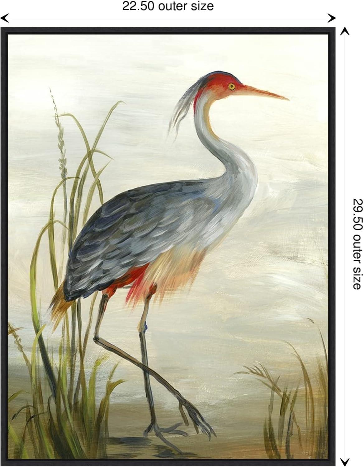 Amanti Art Gray Heron by Aimee Wilson Canvas Wall Art Print Framed 18-in. x 24-in. in Maple
