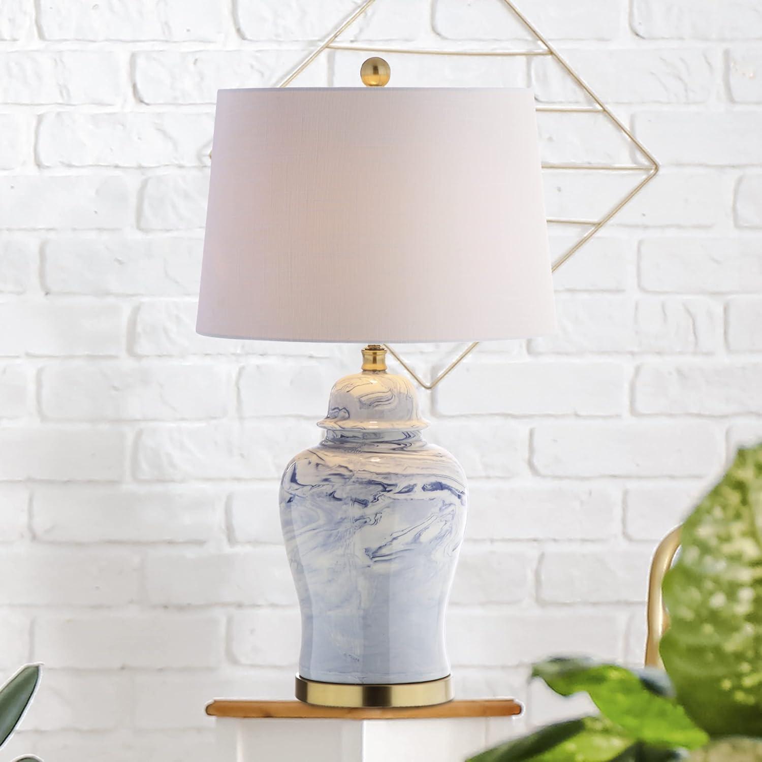 Wallace 26" Blue and White Ceramic Table Lamp with Cotton Shade