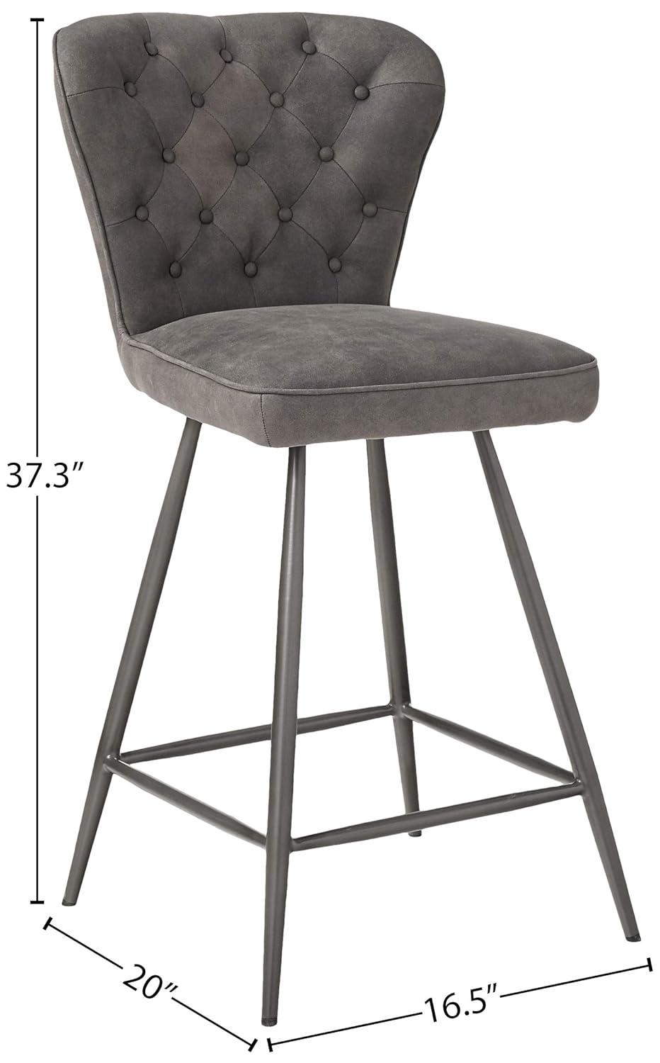 Ashby 26"H Mid-Century Modern Leather Tufted Swivel Counter Stool (Set of 2) - FOX1702 - Grey - Safavieh Couture