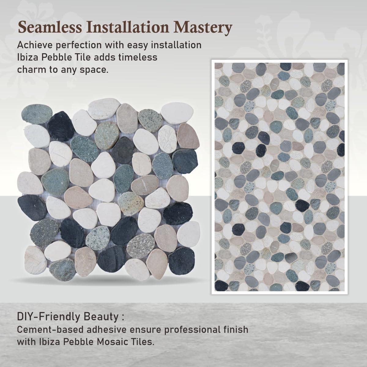 b.o.i Hawaii 12" x 12" Natural Stone Pebbles Mosaic Wall & Floor Tile