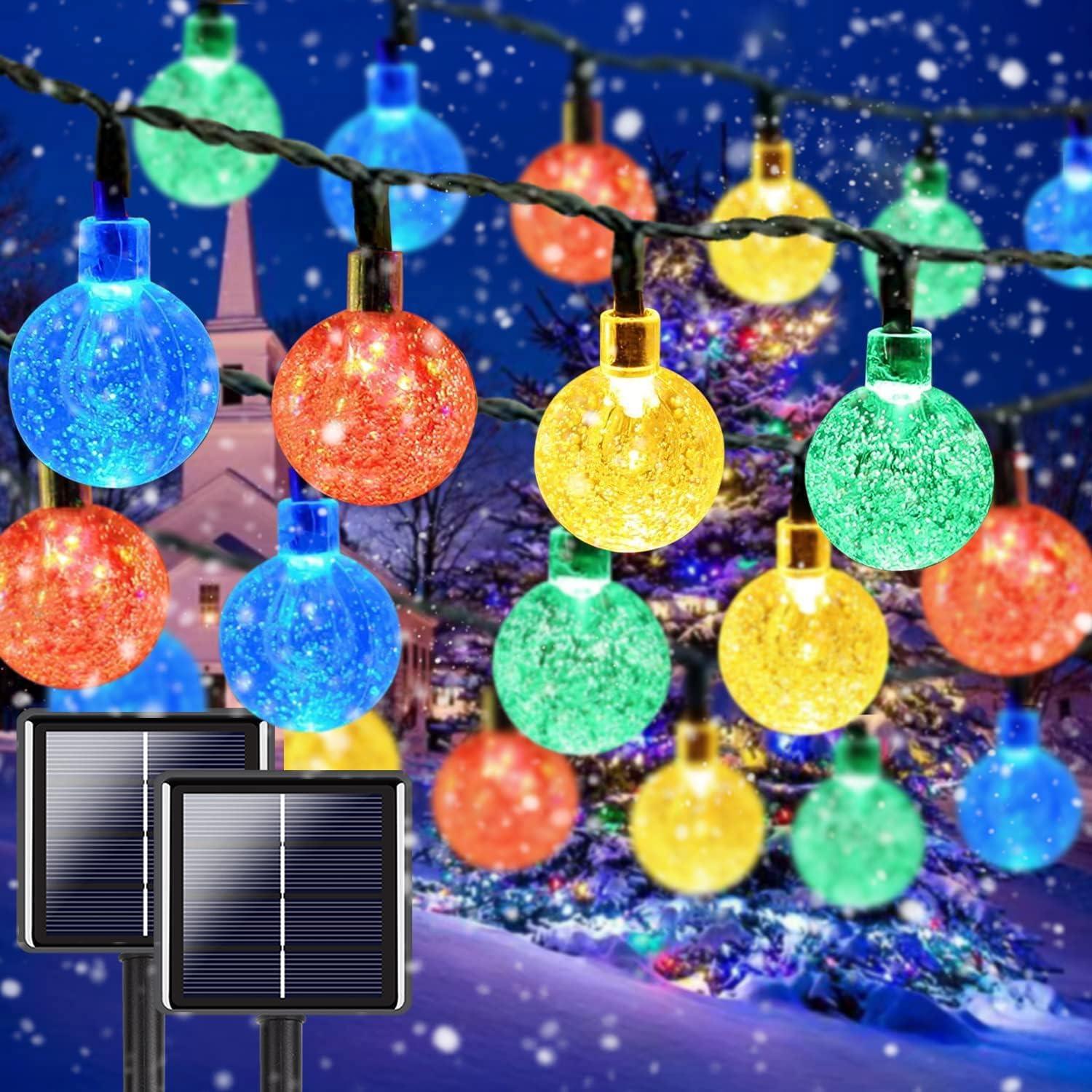 64FT Warm White LED Solar Globe String Lights for Outdoor Christmas