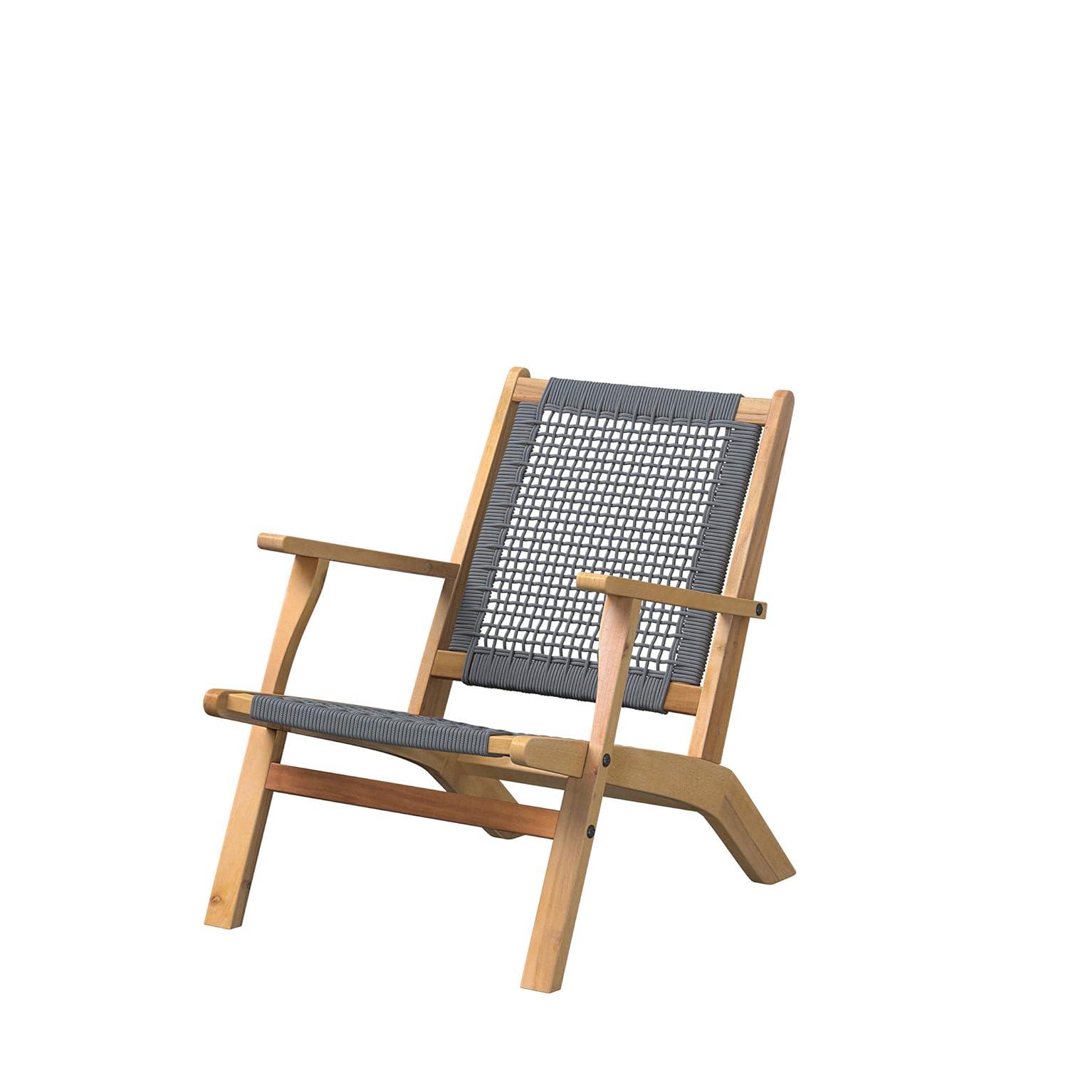 Balkene Home Patio Sense Vega Natural Stain Chair ,Acacia Wood Construction ,Woven Web Seat- Navy Blue Cording