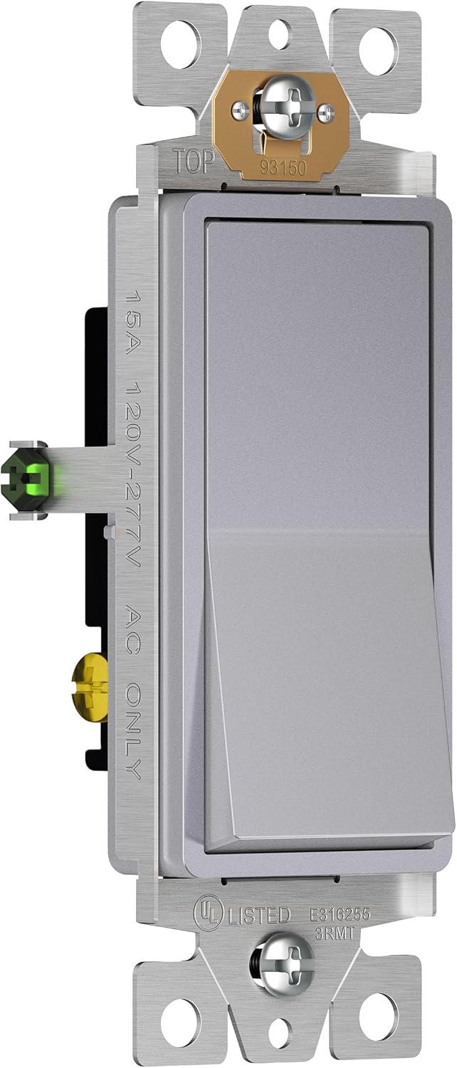 ENERLITES 3-Way Decorator Paddle Light Switch, Gloss Finish, Single Pole or Three Way, 3 Wire, Grounding Screw, Residential Grade, 15A 120V/277V, UL Listed, 93150-SV, Silver