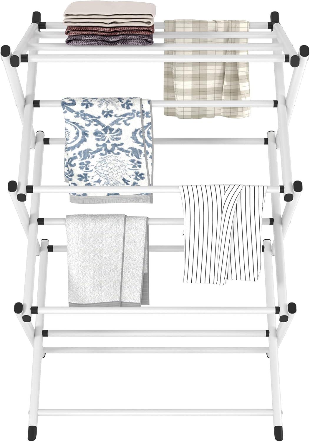 White Steel Folding Accordion Clothes Drying Rack