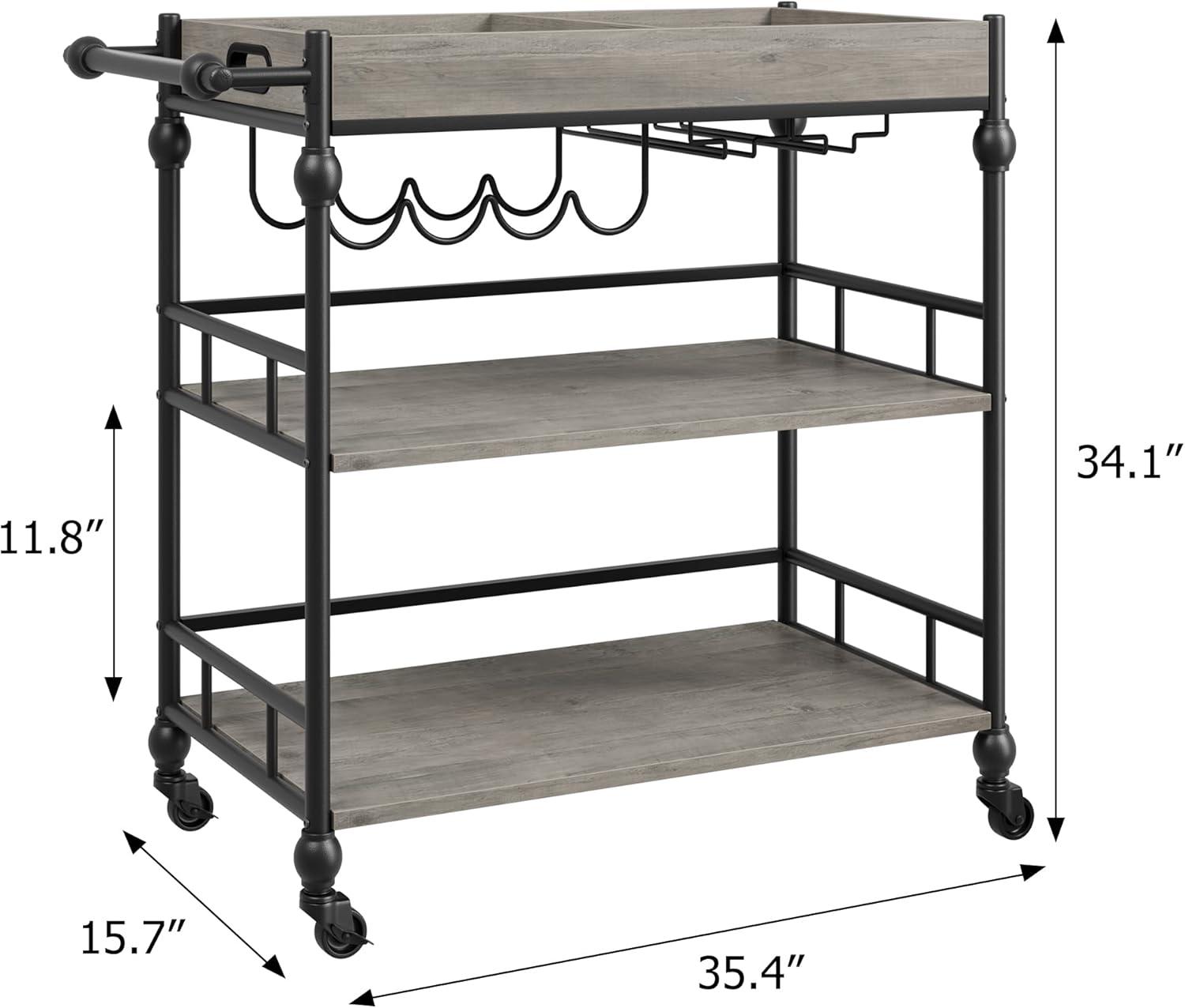 Bar Cart, Bar Carts for The Home, 3 Tier Bar Cart with Wheels, Portable Home Bar & Serving Carts, Rolling Cart with Wine Rack and Removable Tray for Living Room, Kitchen, Dining Room
