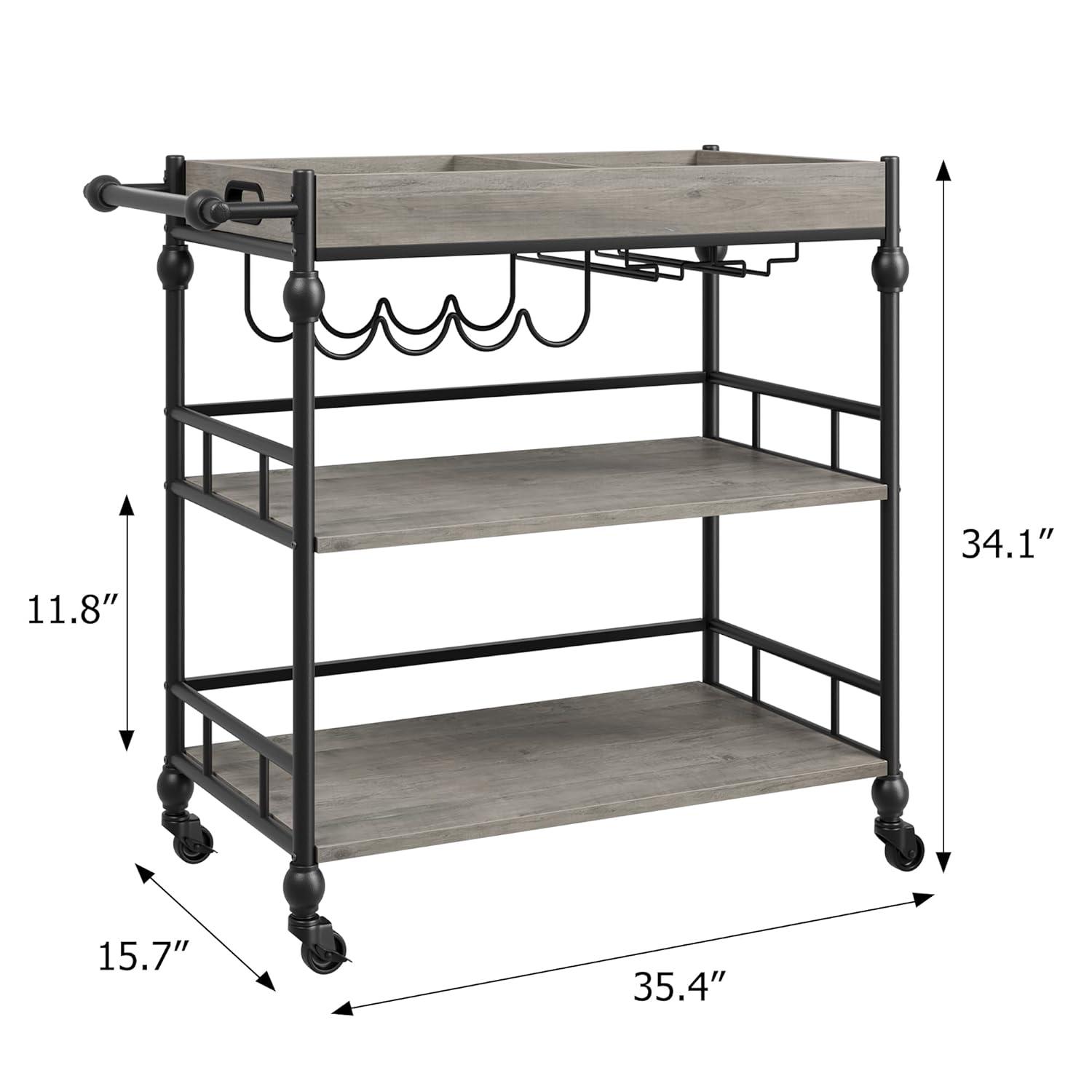 Bar Cart, Bar Carts for The Home, 3 Tier Bar Cart with Wheels, Portable Home Bar & Serving Carts, Rolling Cart with Wine Rack and Removable Tray for Living Room, Kitchen, Dining Room