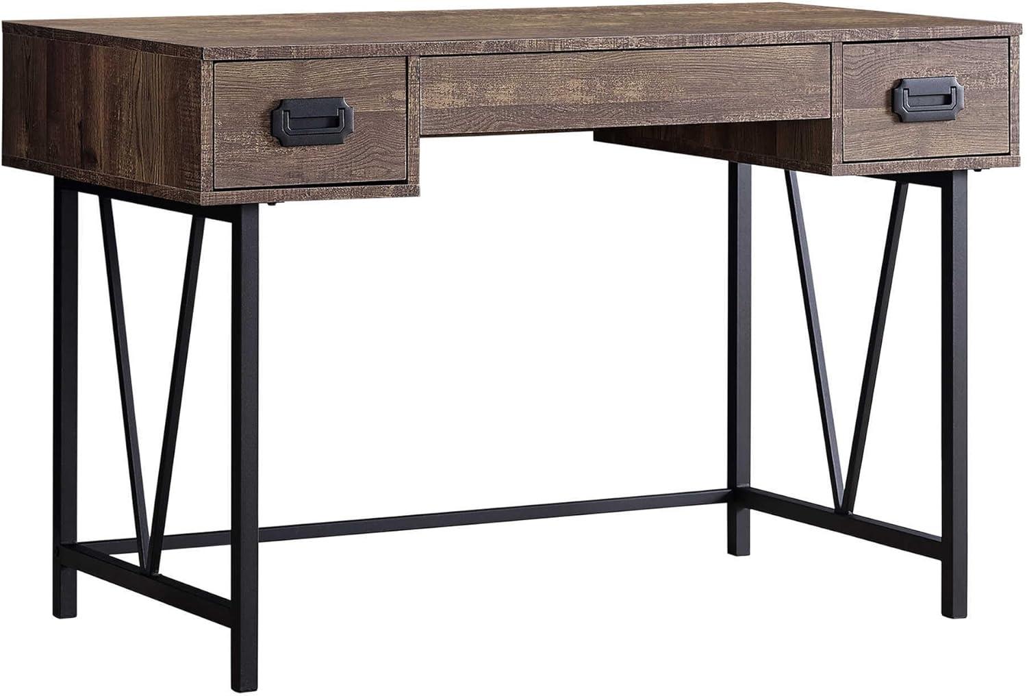 Monarch Specialties Laptop Table with Drawers-Industrial Style-Metal Legs Computer Desk Home & Office, 48" L, Brown Reclaimed Wood Look