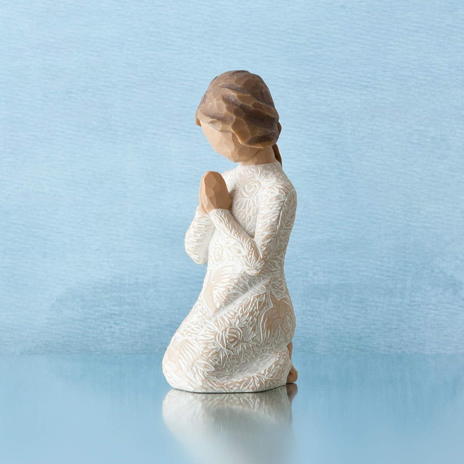 Hand-Painted Resin Prayer Figurine in Cream Dress