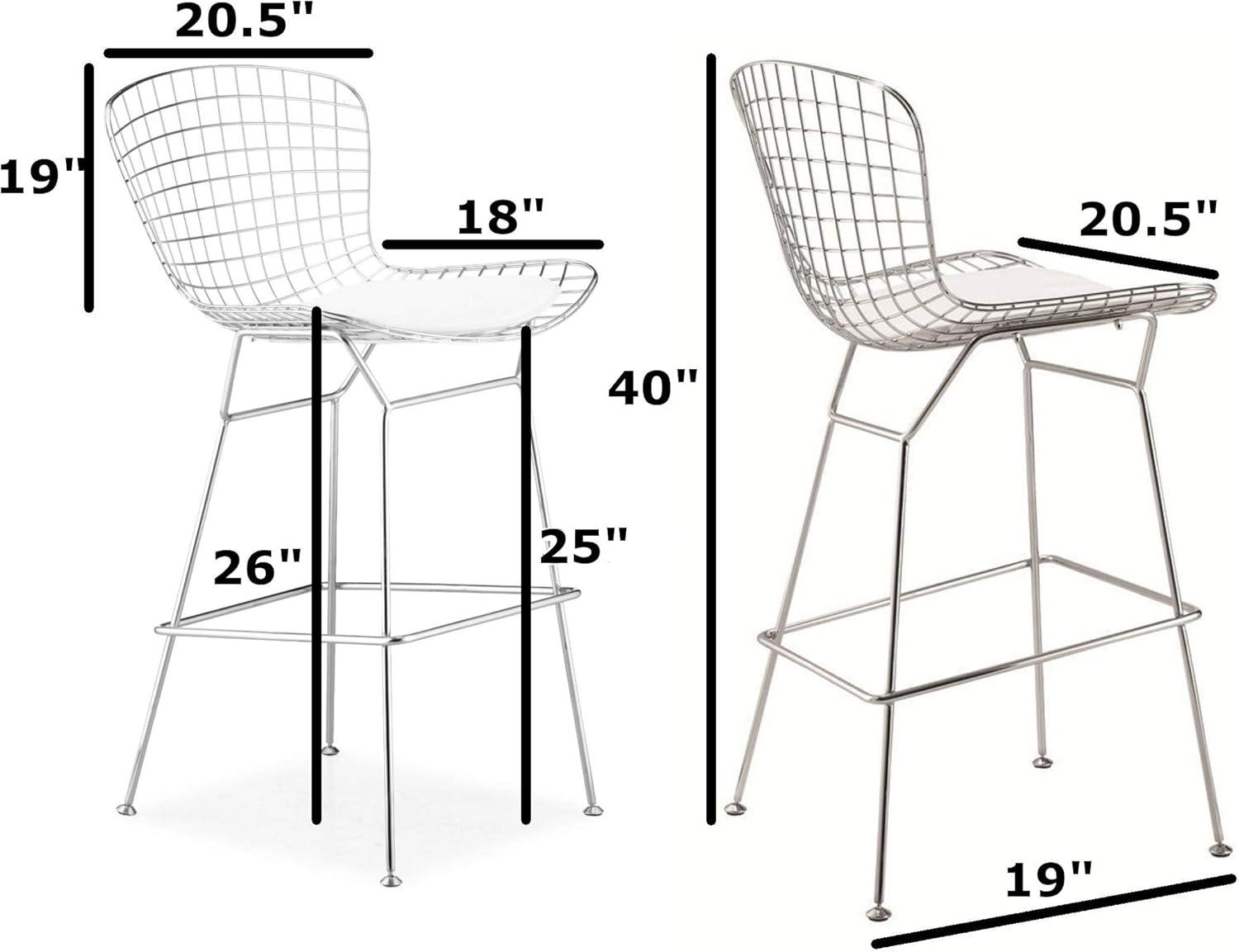 Harry Bertoia Counter Stool Chromed Steel Wire Frame Counter Height Stool, Black - Set of 2