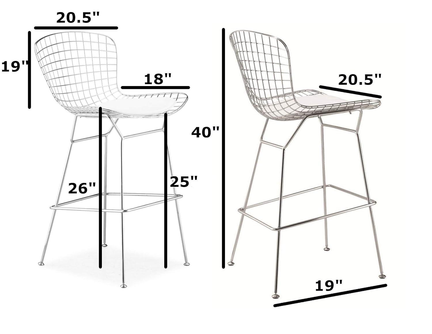 Harry Bertoia Counter Stool Chromed Steel Wire Frame Counter Height Stool, Black - Set of 2