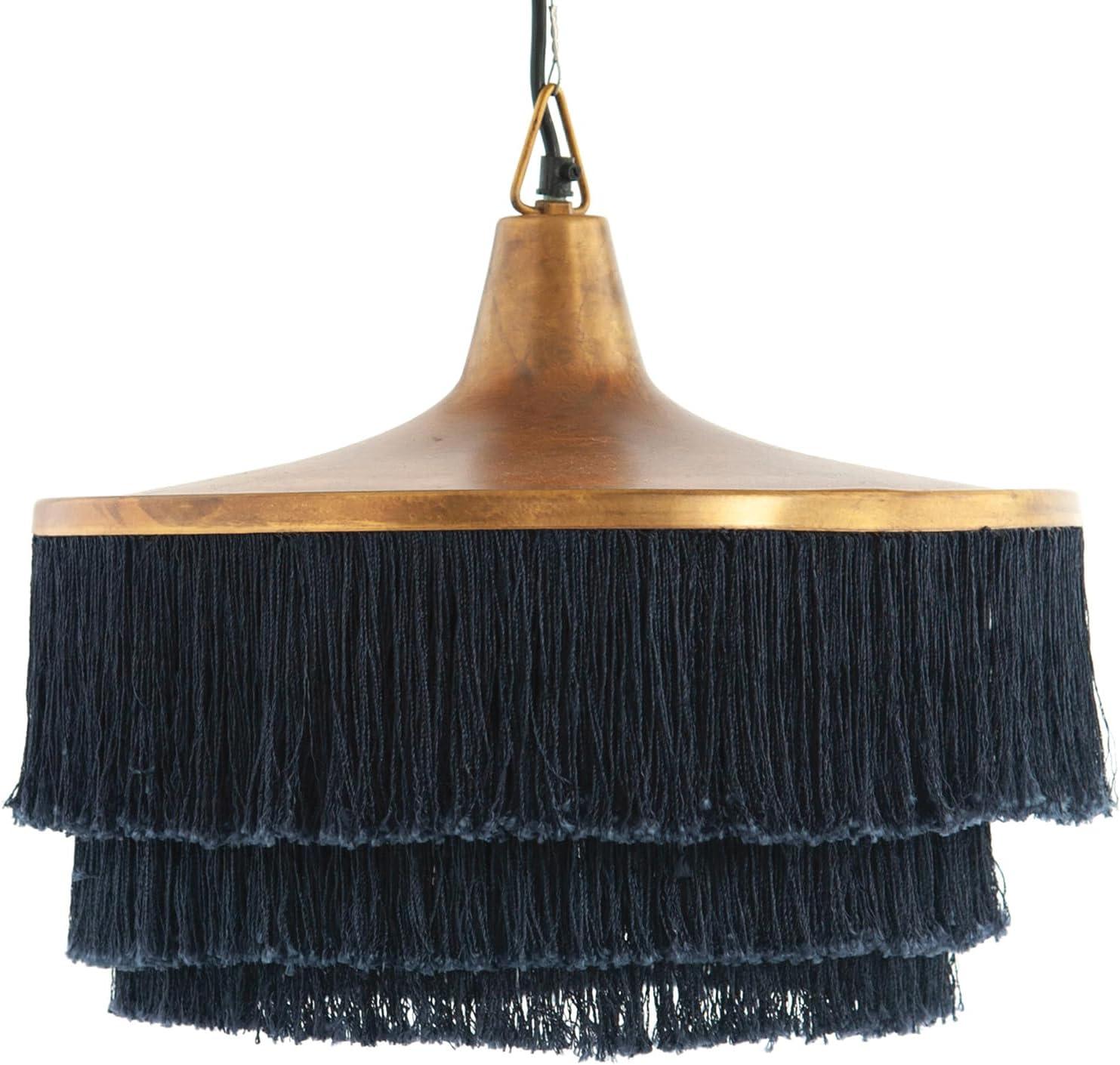 Creative Co-Op Creative Co-Op Modern Boho Metal Ceiling Light with Fringe, Charcoal