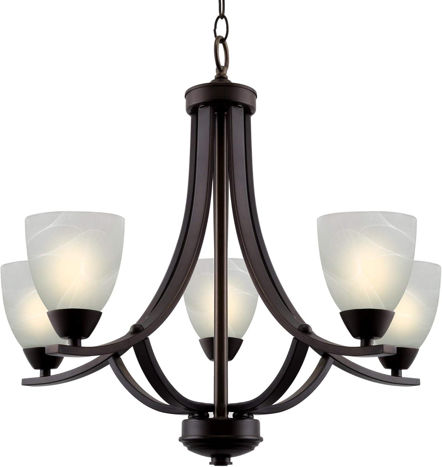 Weston 24" Oil Rubbed Bronze 5-Light Chandelier with Alabaster Glass Shades