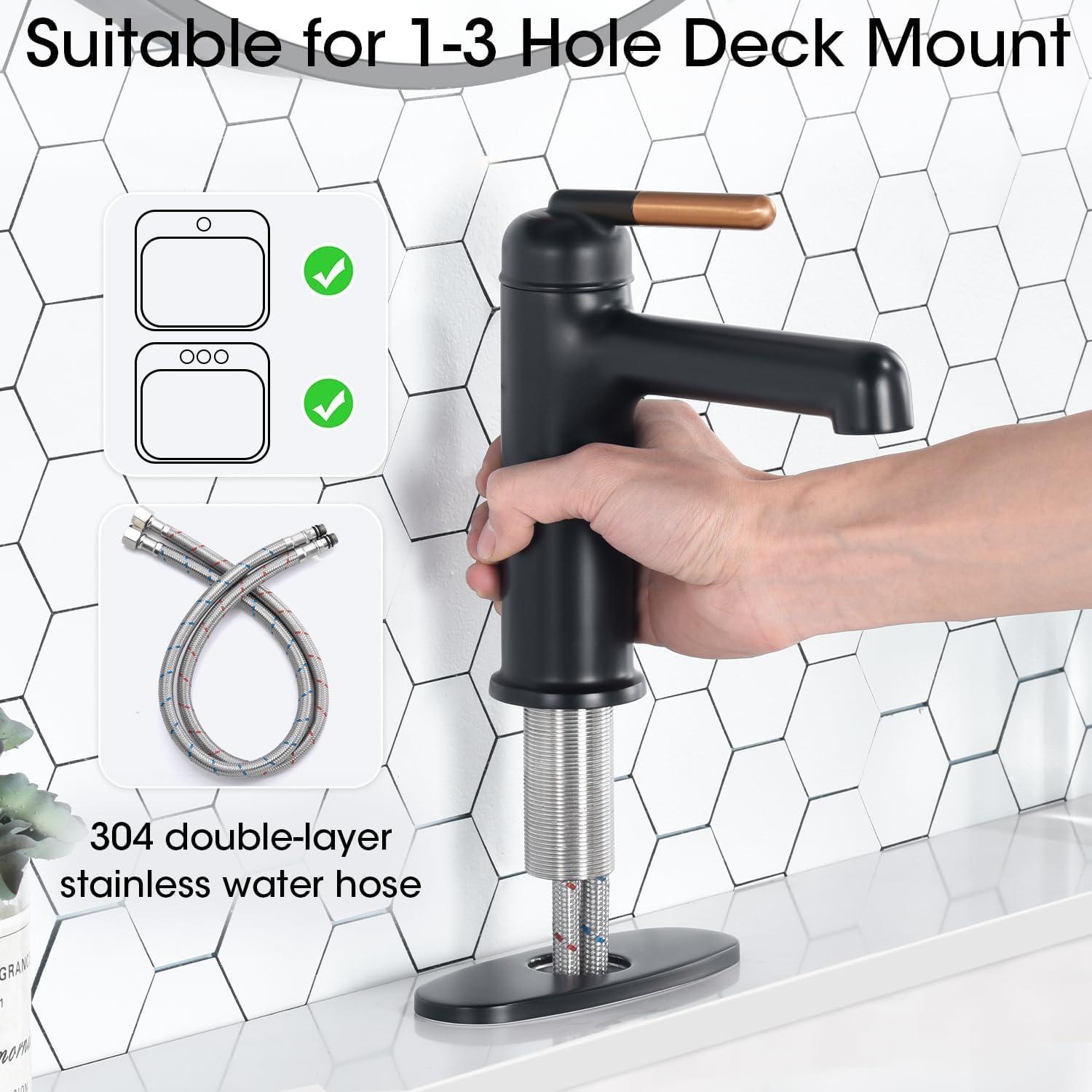 Bathroom Faucet, Single Hole Sink Faucet With Pop-Up Drain And Hoses, Suitable For 1 Hole Or 3 Hole