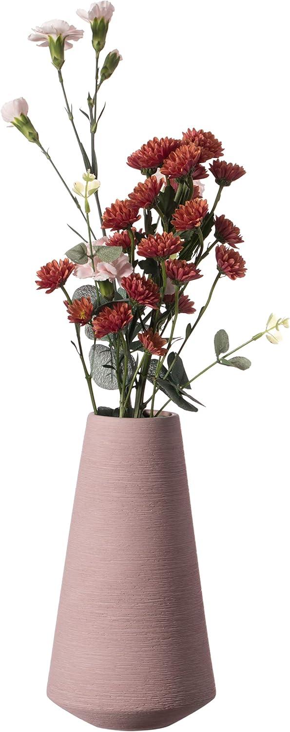 Uniquewise 10" H Decorative Ceramic Round Cone Shape Centerpiece Table Vase Pink, Large