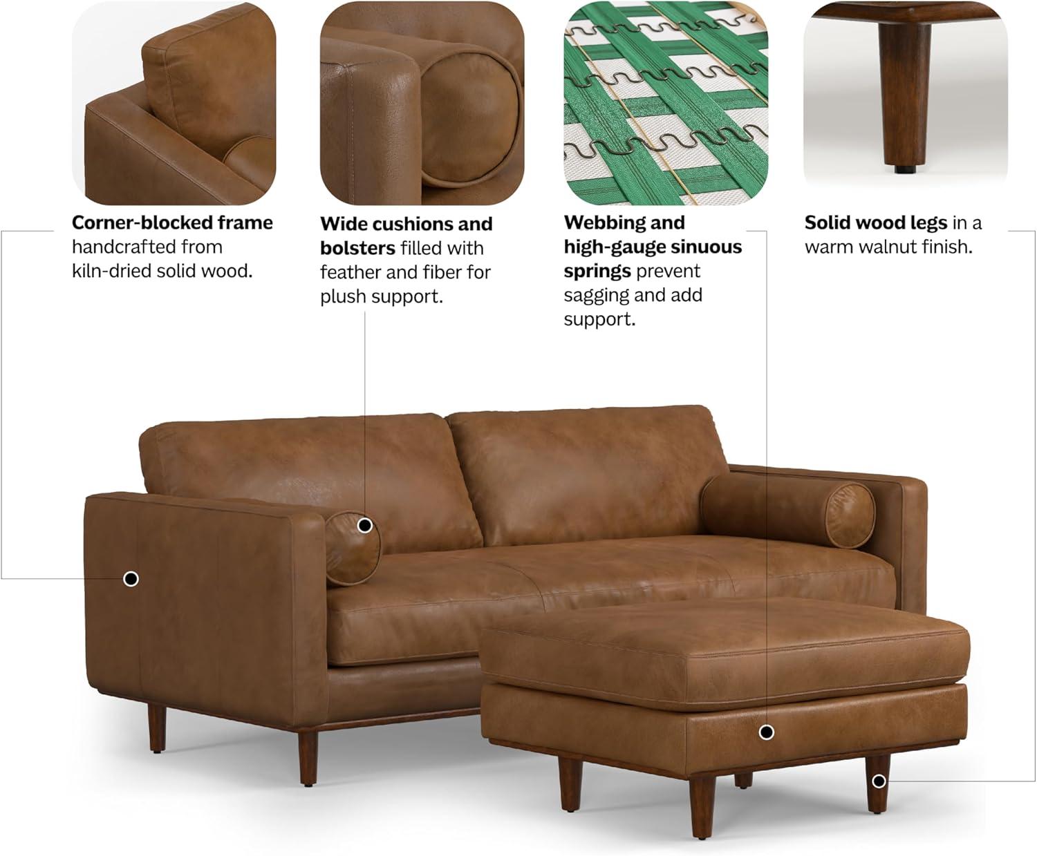 Simpli Home Morrison  Sofa and Ottoman Set in Genuine Leather