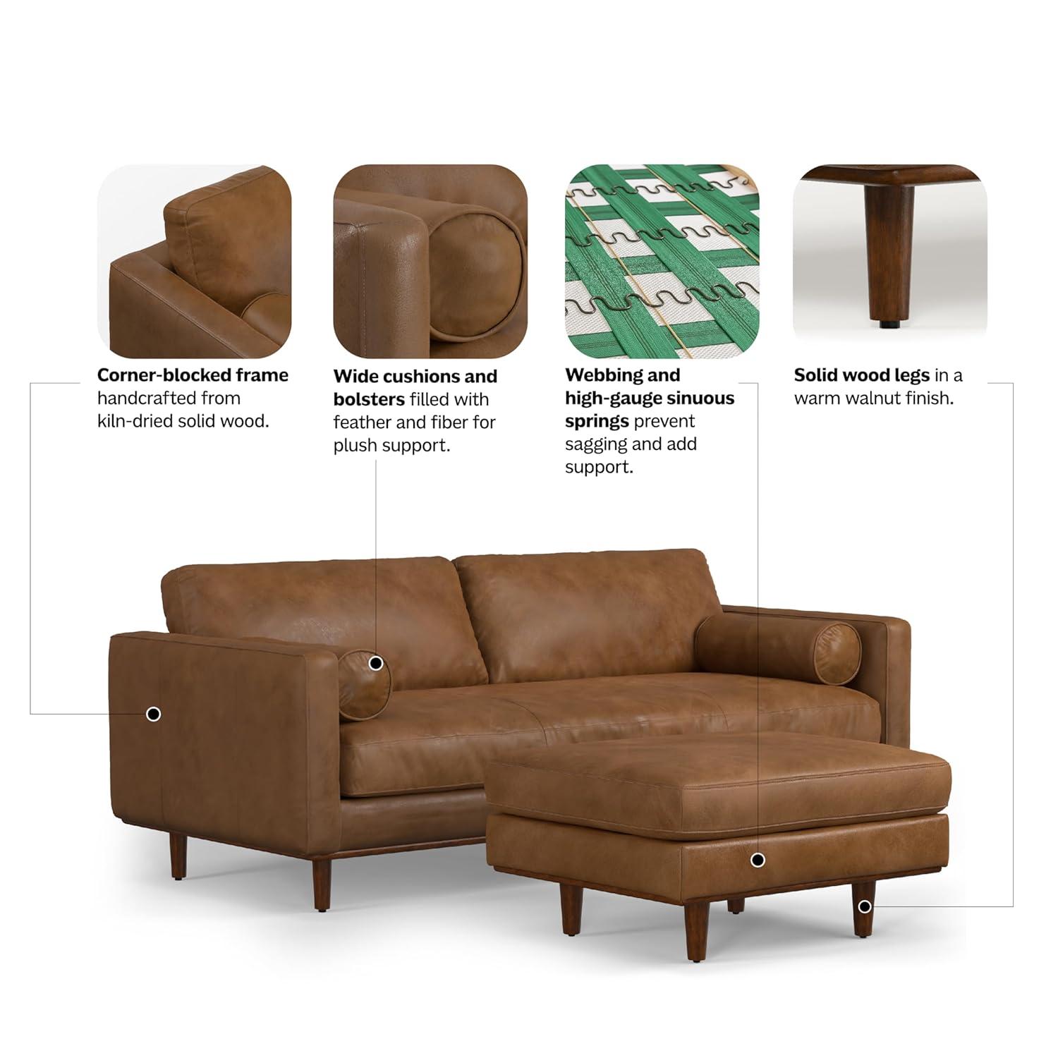 Simpli Home Morrison  Sofa and Ottoman Set in Genuine Leather
