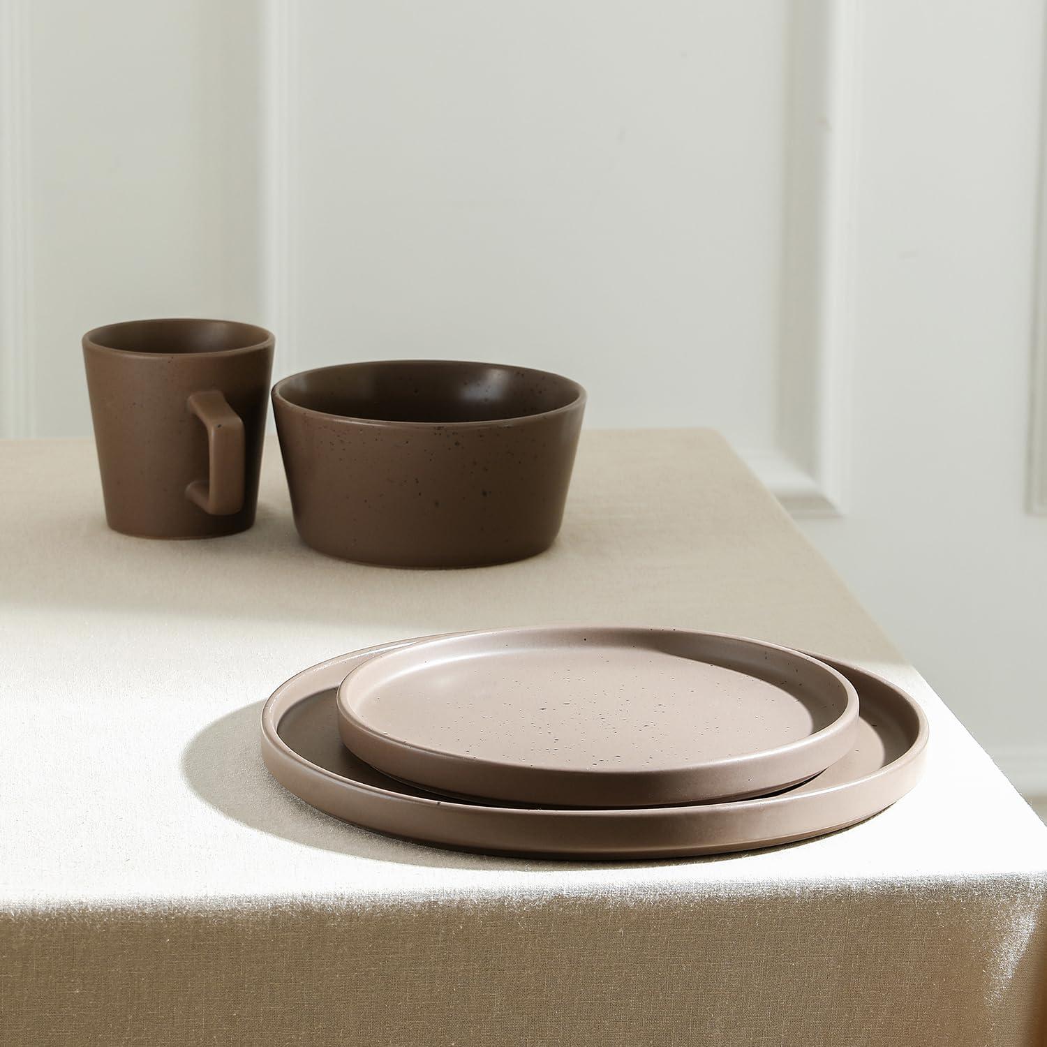 Matte Brown Porcelain Outdoor Dinnerware Set, Service for 4