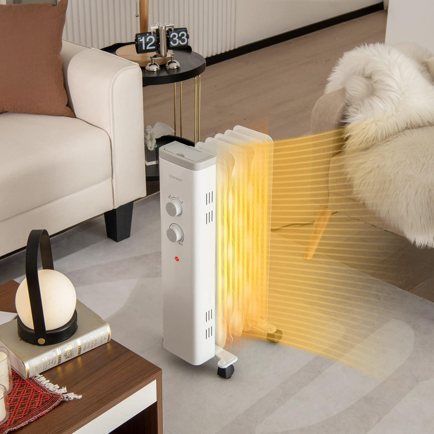 Costway 1500W Oil Filled Space Heater Electric Oil Radiant Heater w/ Safety Protection