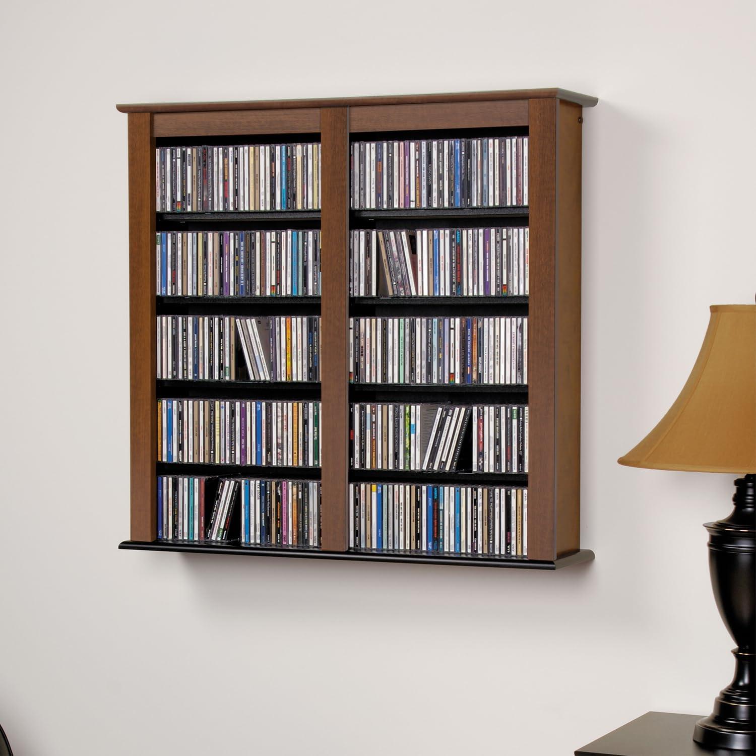 Prepac Double Floating Media Wall Storage in Cherry and Black