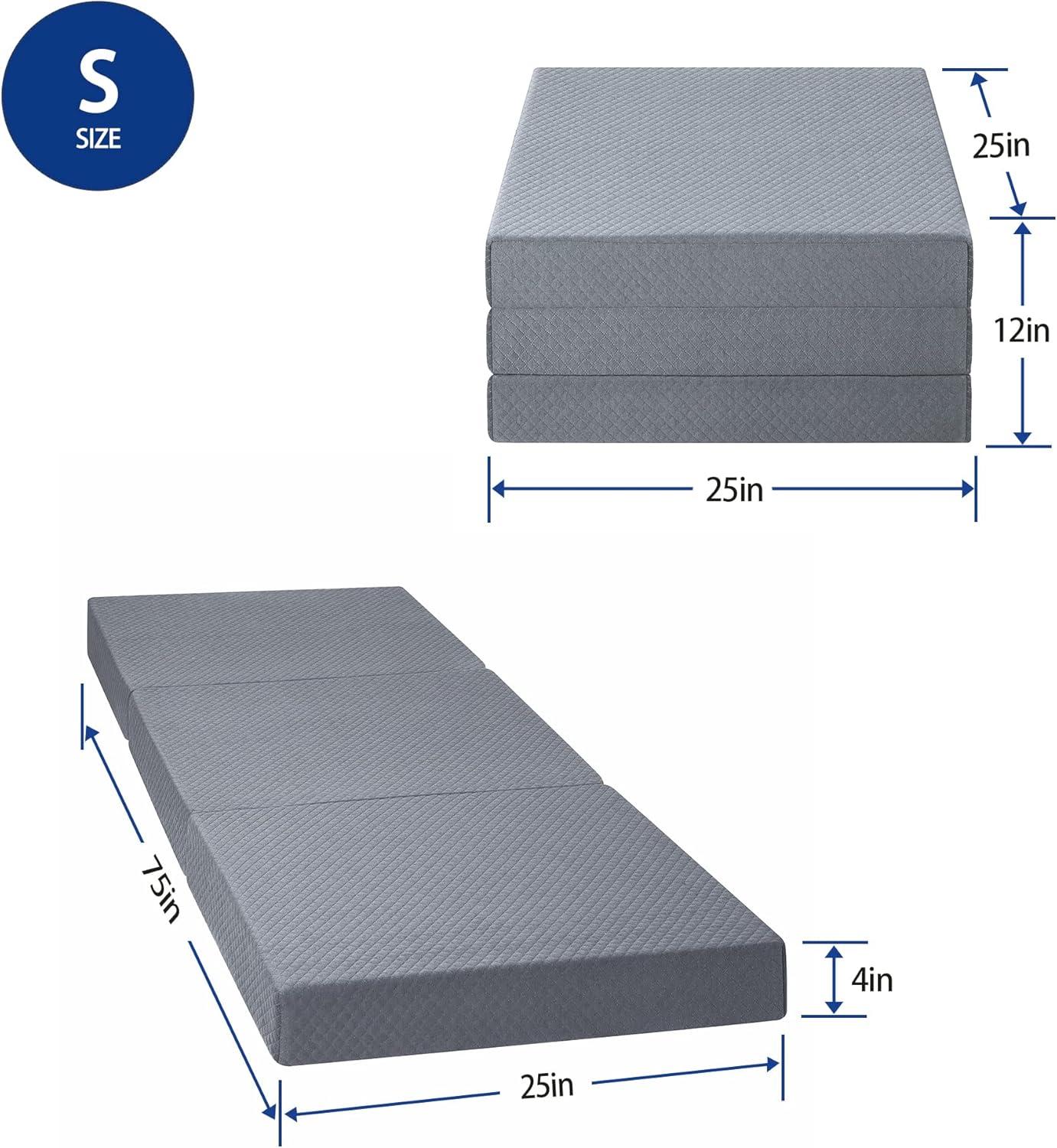 Grey Twin Gel Memory Foam Tri-Folding Mattress Topper