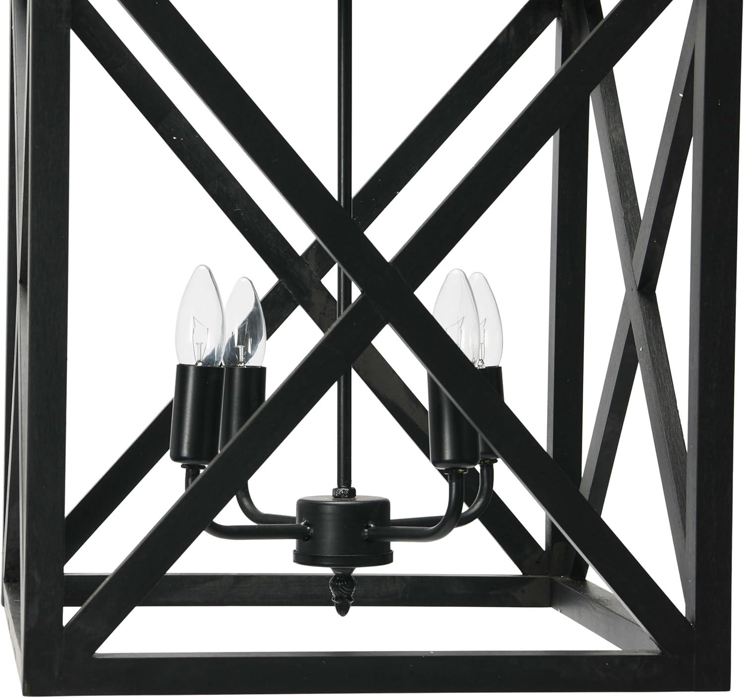 Creative Co-Op Geometric Wood and Metal Ceiling Light, Black