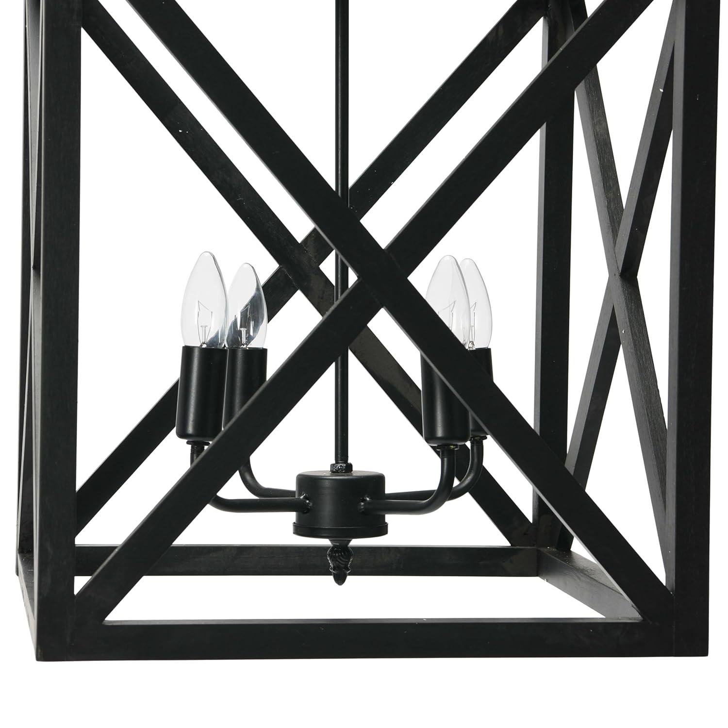 Creative Co-Op Geometric Wood and Metal Ceiling Light, Black