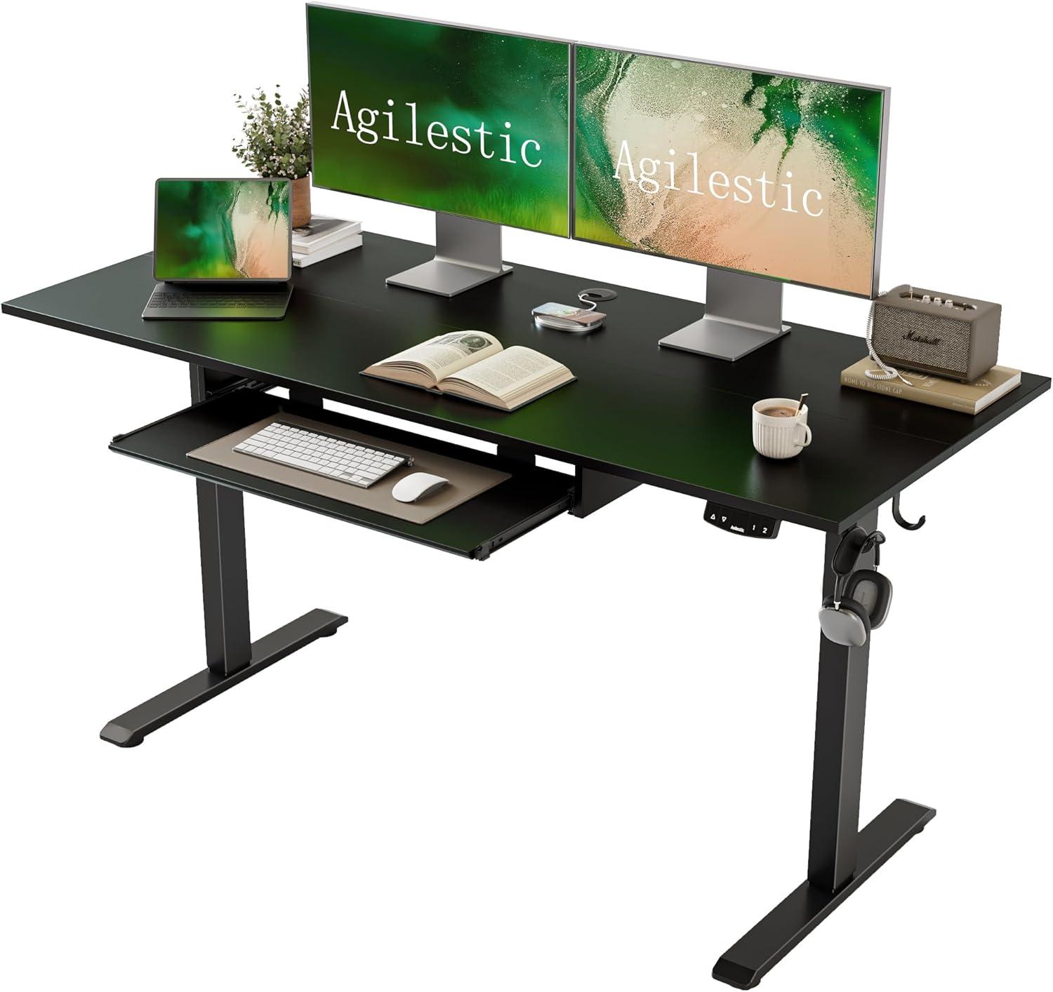 Black Adjustable Height Standing Desk with Keyboard Tray