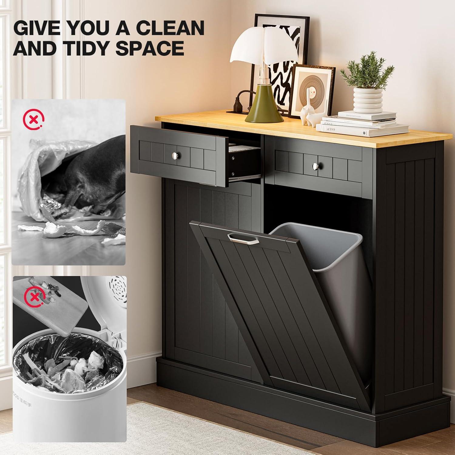 Betterhood Havant Double Tilt Out Trash Cabinet 20 Gallons Wooden Free Standing(Not include trash can)