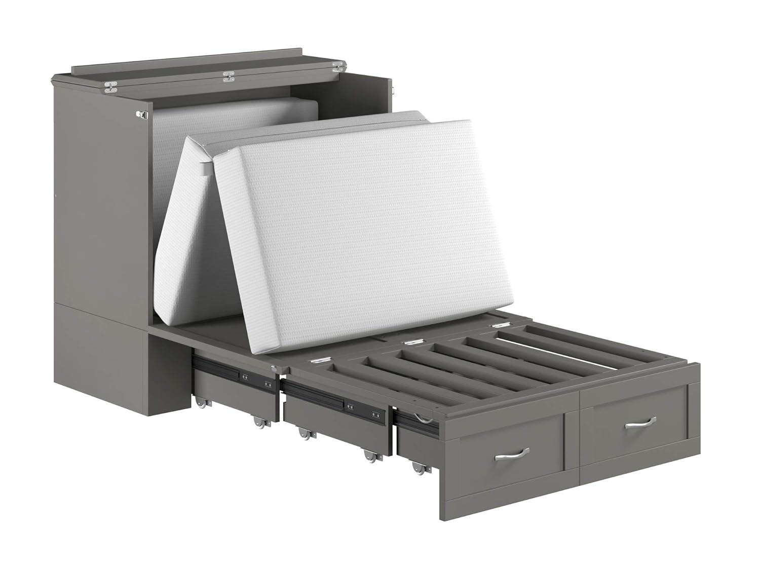 AFI Hamilton Twin XL Solid Wood Murphy Bed Chest with Built-In Charger in Gray