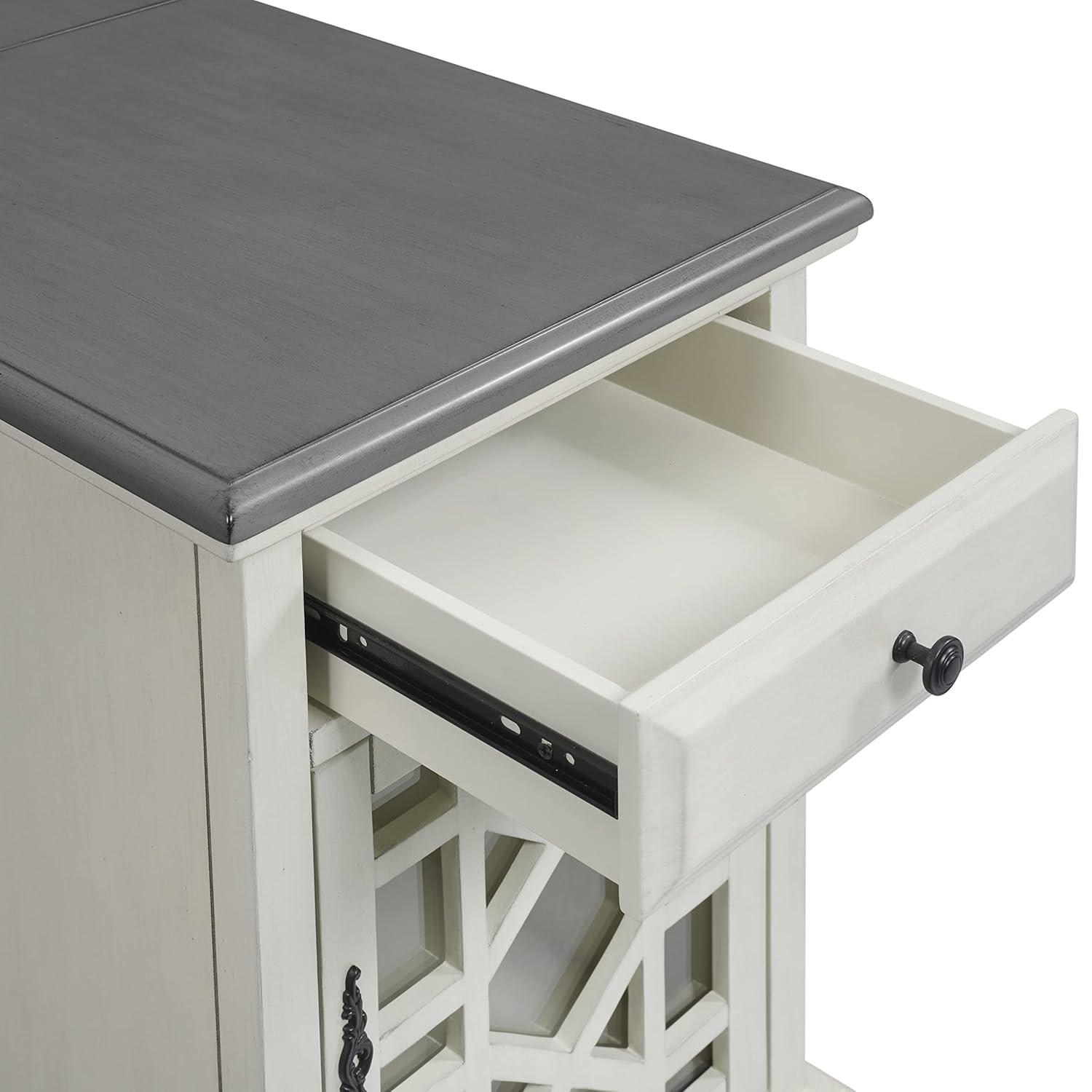 Martin Svensson Home White with Gray Top Elegant Chairside Table with Power