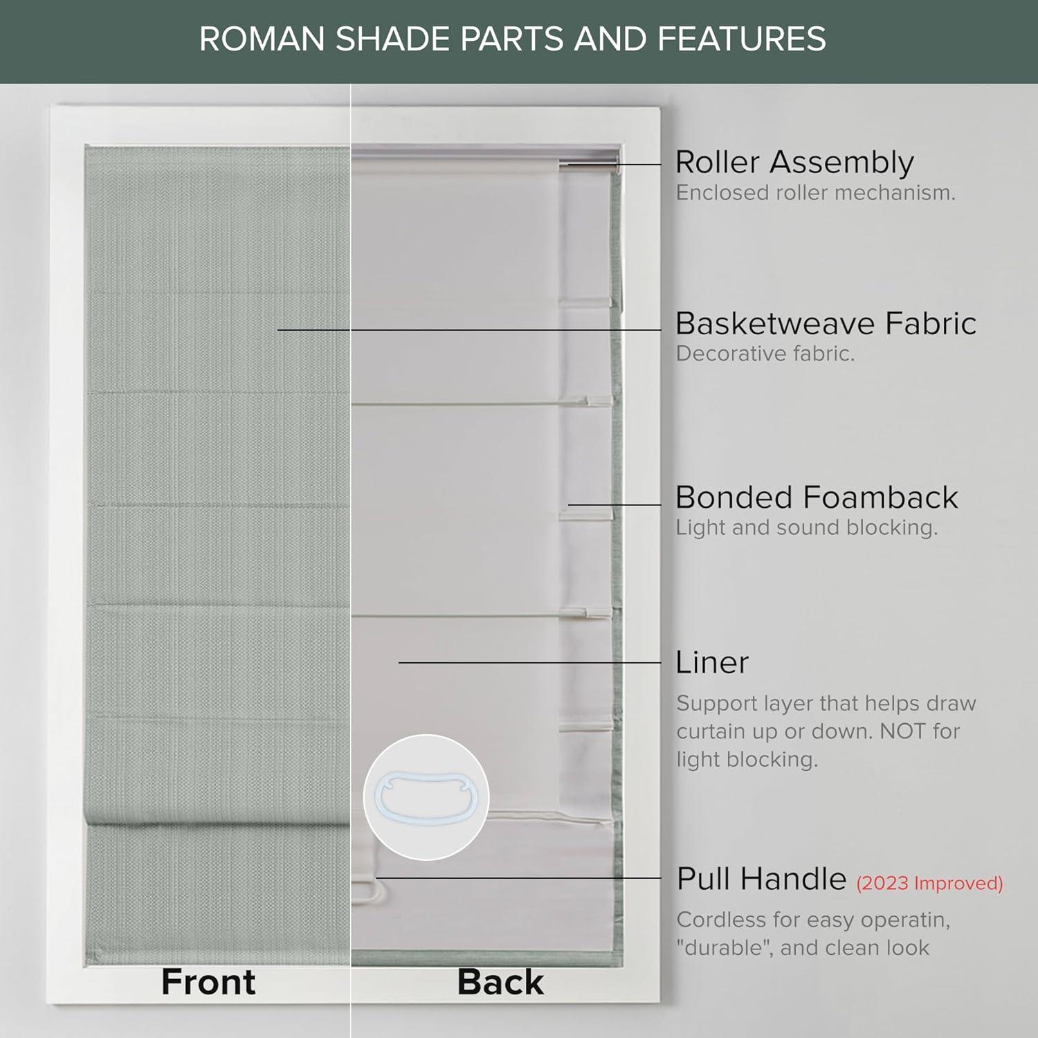 Madison Park Galen Basketweave Room Darkening Cordless Roman Shade Single Window Panel in Indigo Blue, 34"x64"