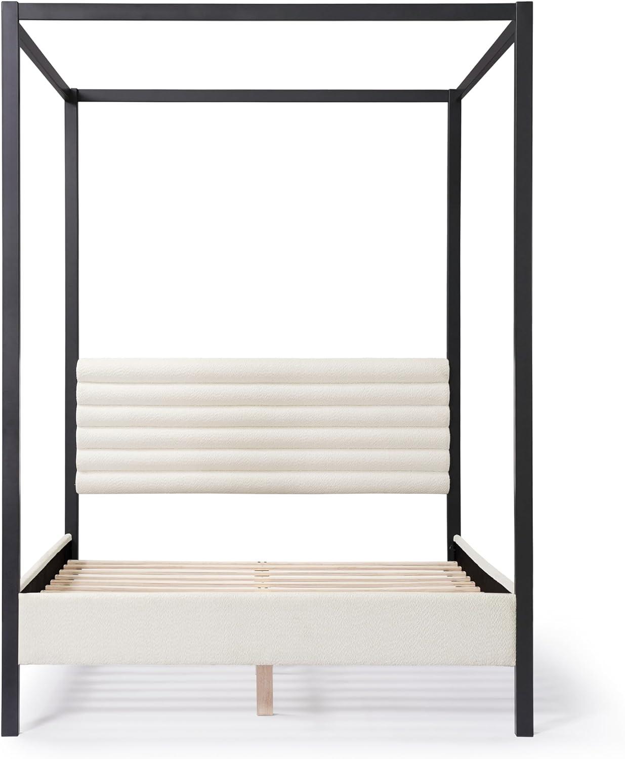 HOMES: Inside + Out Queen Aquis Canopy Platform Bed with Boucle Upholstered Headboard White