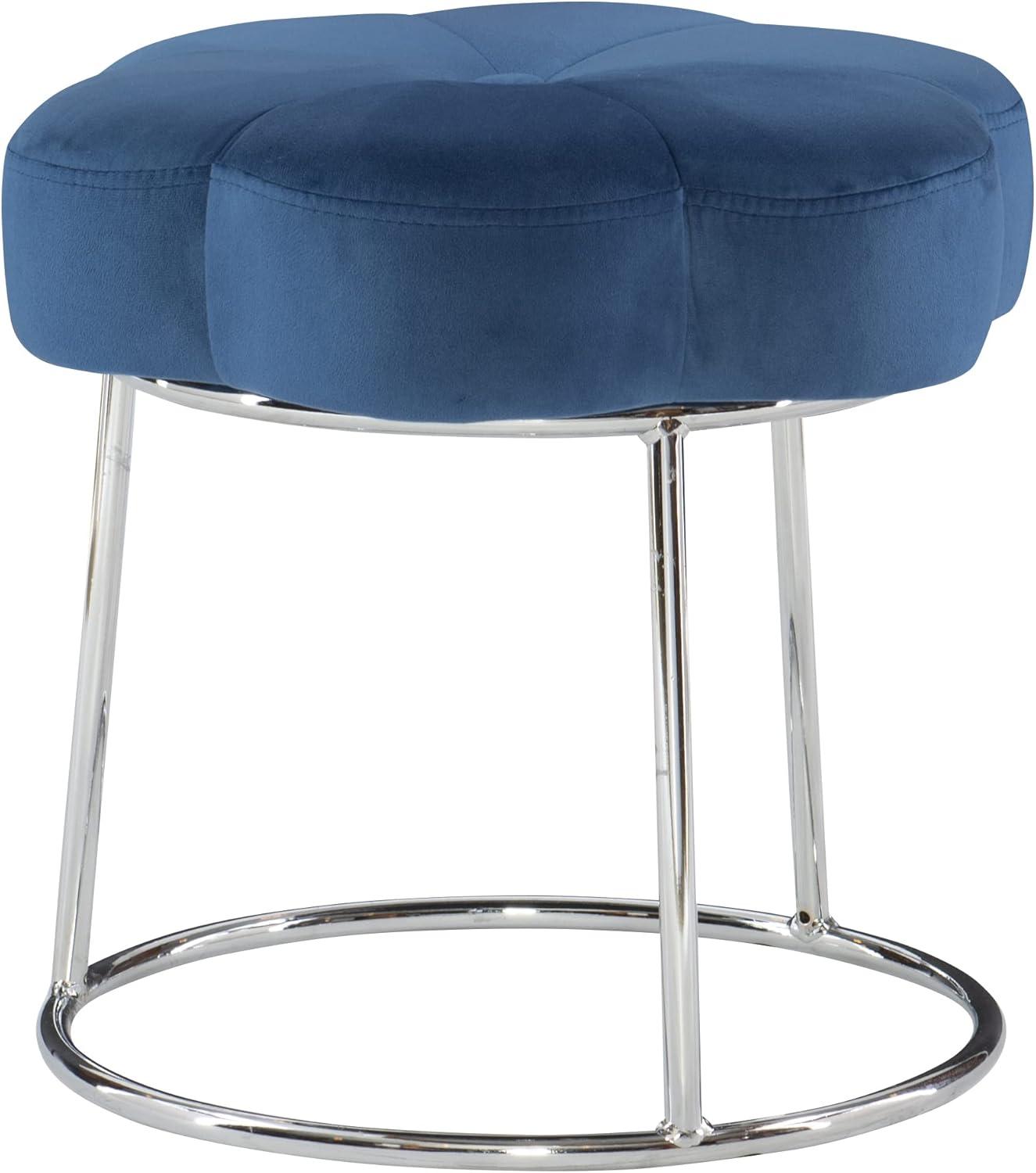 Navy Blue Velvet and Chrome Round Vanity Stool