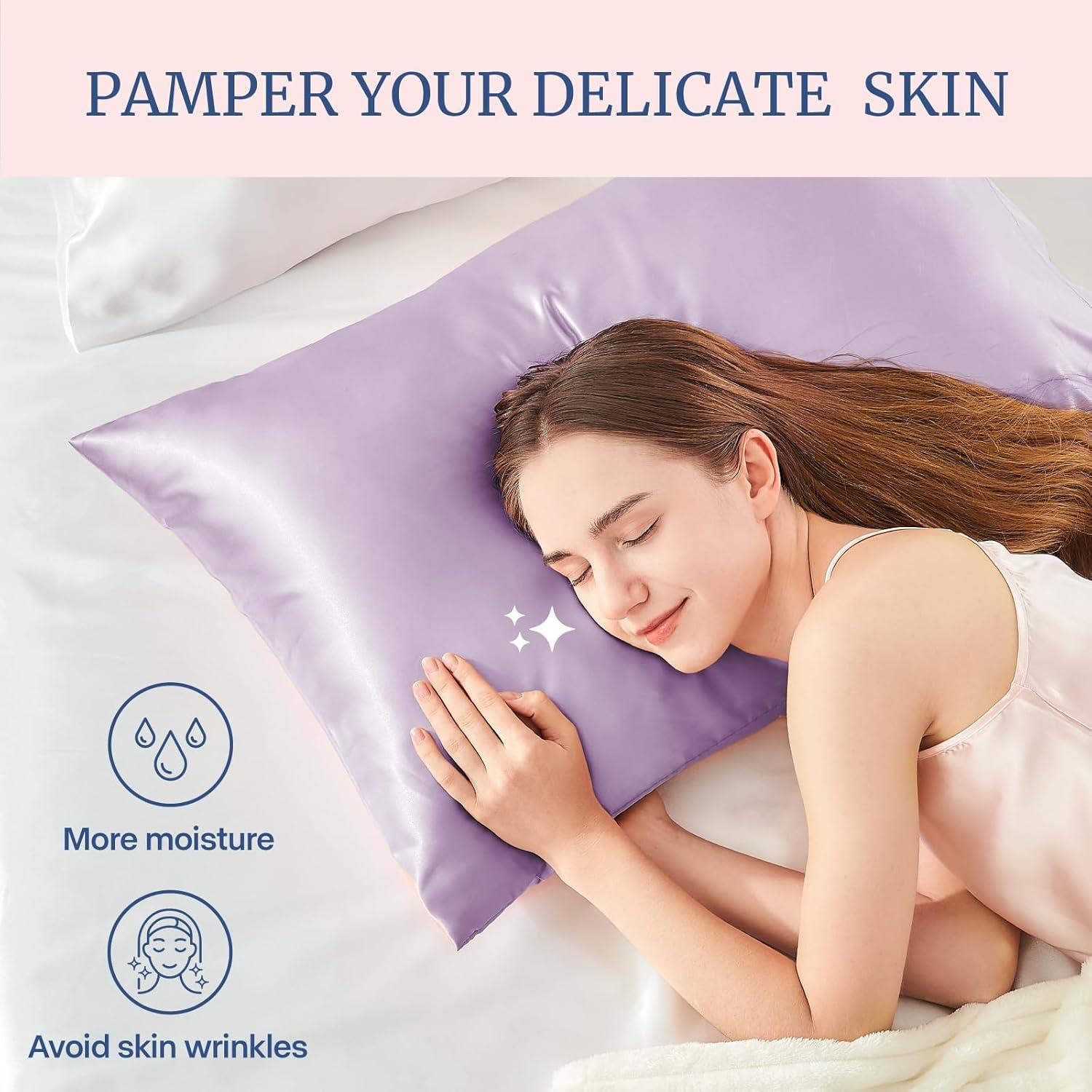 Tainini Clearance!!! Bedsure Satin Pillowcase for Hair and Skin - Silky Pillowcase 20x30 Inches - Set of 2 with Envelope Closure, Similar to Silk Pillow Cases, Gifts for Women Men(Purple）