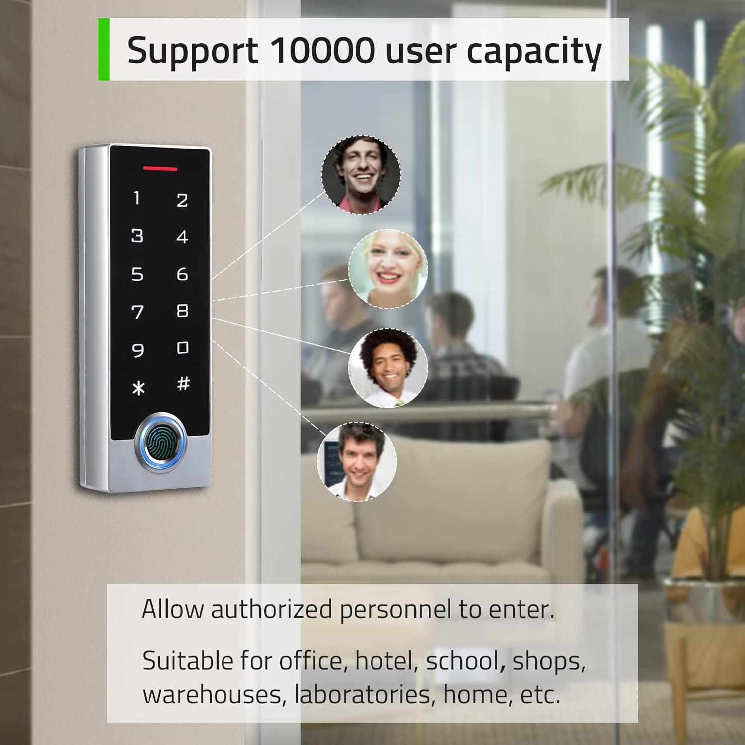 Metal Fingerprint Door Access Control Keypad System, Access Controller Stand-Alone Keypad, EM HID IC Card Reader + 5pcs ID Key Fobs, Weatherproof WG26/34 10000 Users for Garage, Door Lock Opener