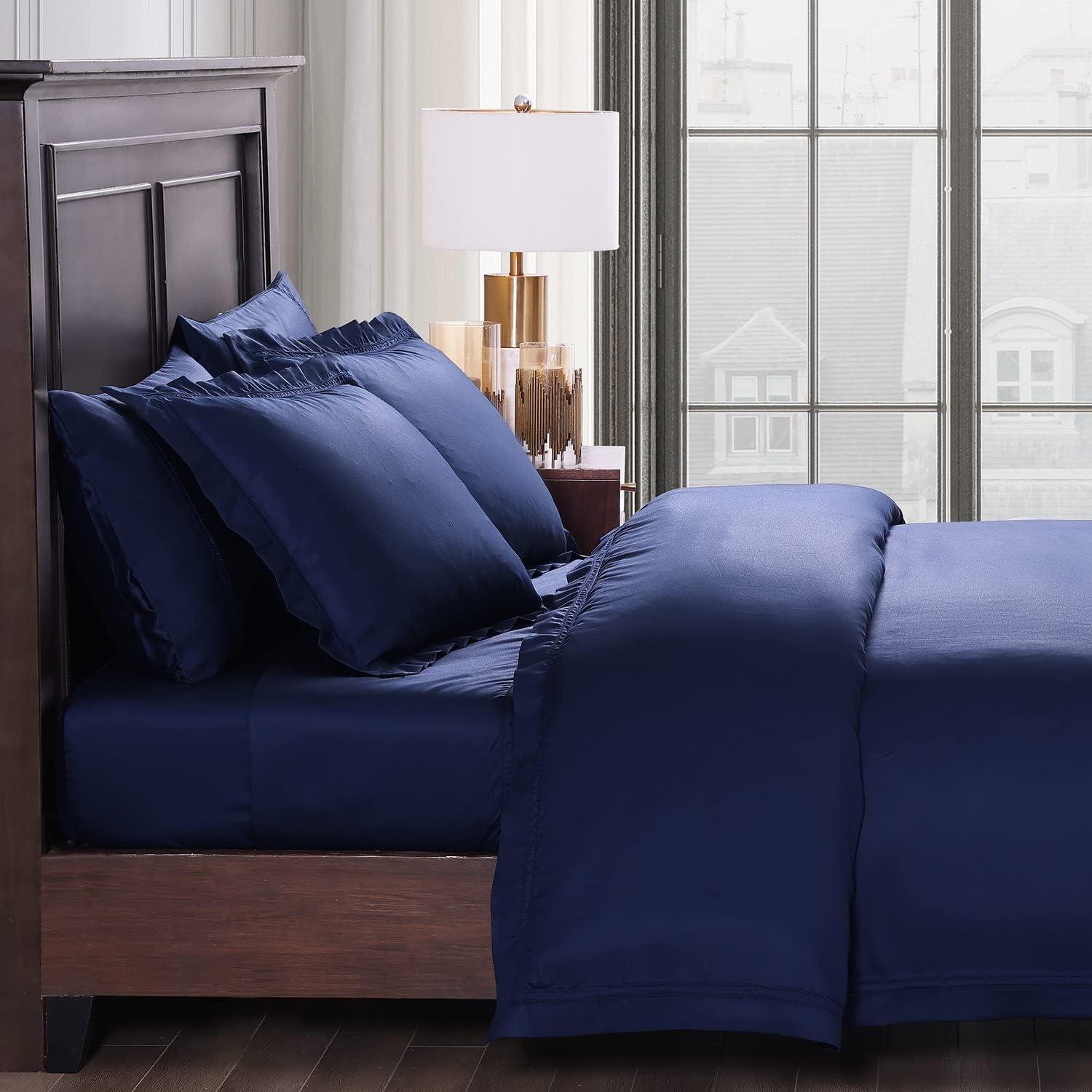 Midnight Blue Queen Egyptian Cotton Duvet Cover Set