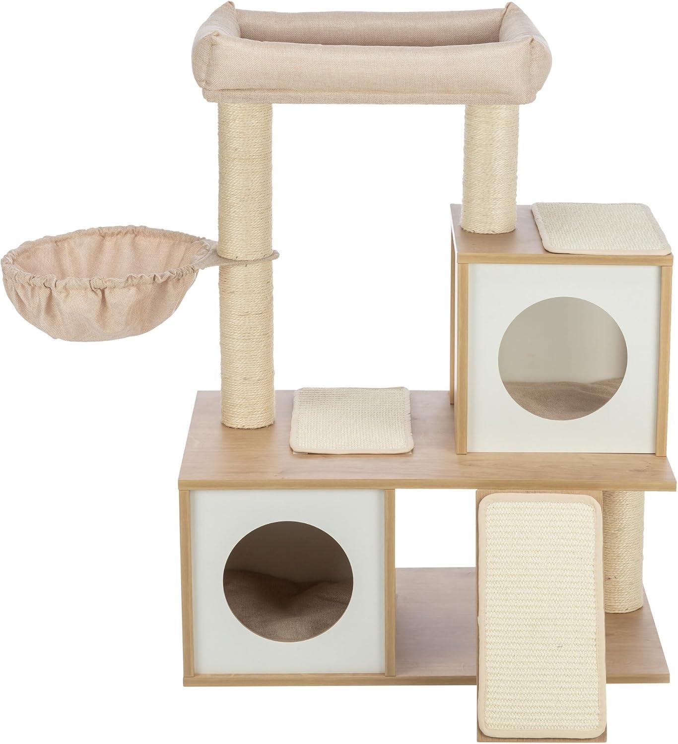 TRIXIE TRIXIE Addison 35.5-in Cat Tree, Modern Wood Cat Tower, Sisal Scratching Posts & Pads, 2 Condos, Hammock, Cozy Bed