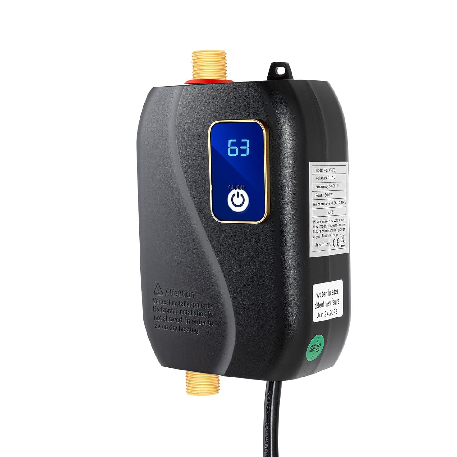 Miumaeov 110V 3000W Mini Instant Electric Tankless Water Heater Under Sink On Demand Water Heater for Kitchen Bathroom