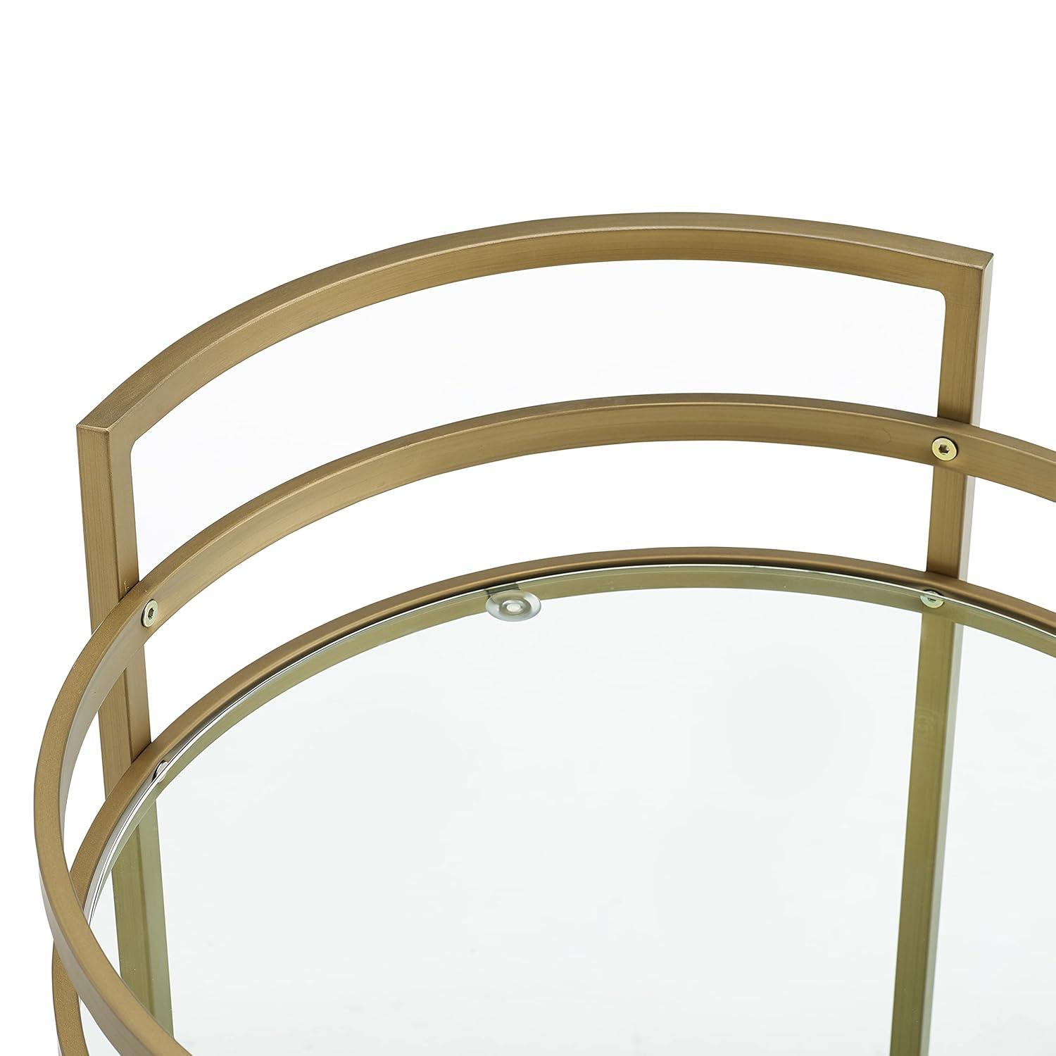 Bailey Round Bar Cart Gold - Crosley: Mobile Beverage & Drink Station, Tempered Glass Shelves, Steel Frame