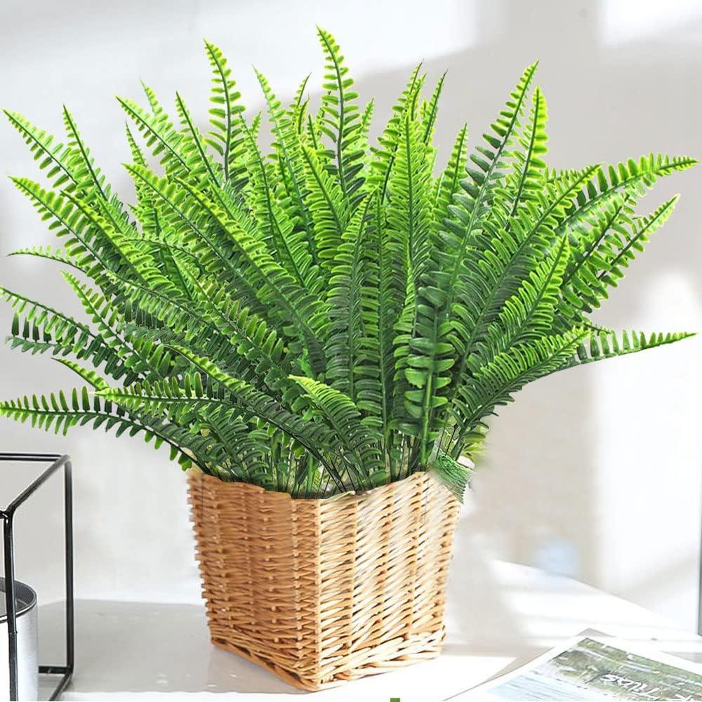 10 Bundles Artificial Boston Fern Plants, Bushes Faux Plants Shrubs Greenery UV Resistant for House Office Garden Indoor Outdoor Window Box Decorating