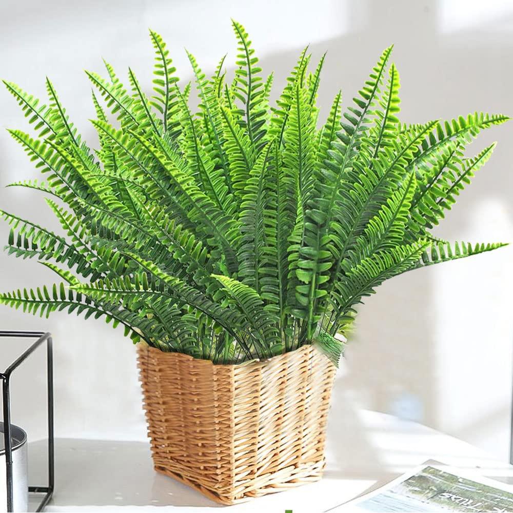 10 Bundles Artificial Boston Fern Plants, Bushes Faux Plants Shrubs Greenery UV Resistant for House Office Garden Indoor Outdoor Window Box Decorating