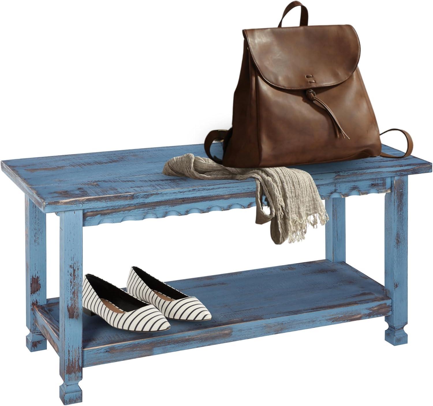 36" Bench Hardwood Blue - Alaterre Furniture: Cottage Style, Square Legs, No Back