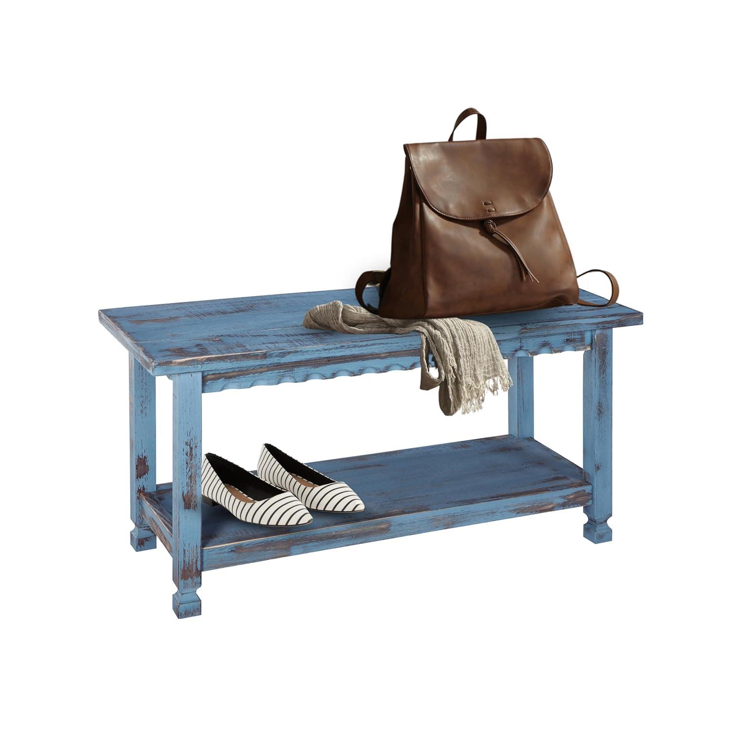 36" Bench Hardwood Blue - Alaterre Furniture: Cottage Style, Square Legs, No Back