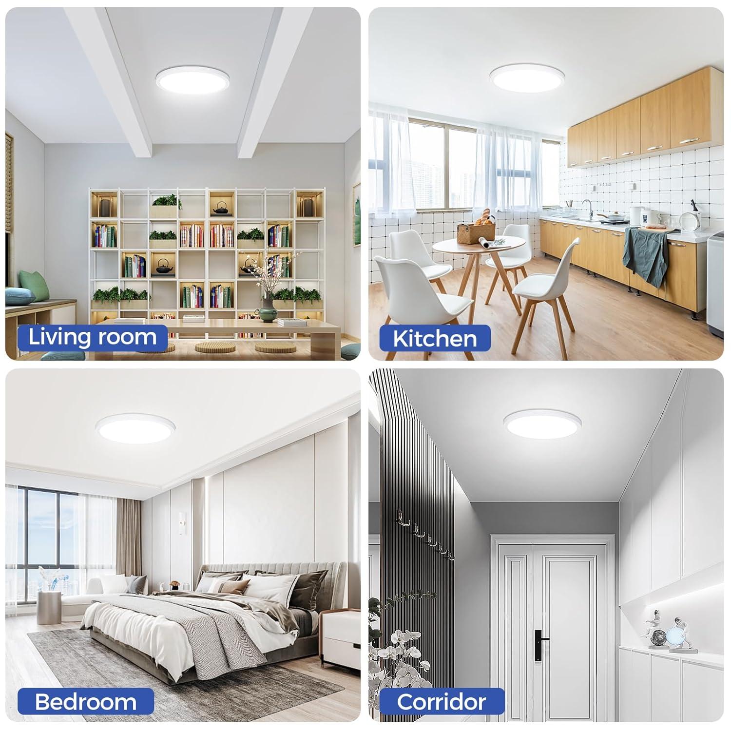 Flush Mount Ceiling Light Fixtures,24W Flat led Light for Ceiling,6000K 2200LM Ultra Thin Round White Lamp for Bedroom Kitchen,Bathroom,Garage,Living Room, Dining Room