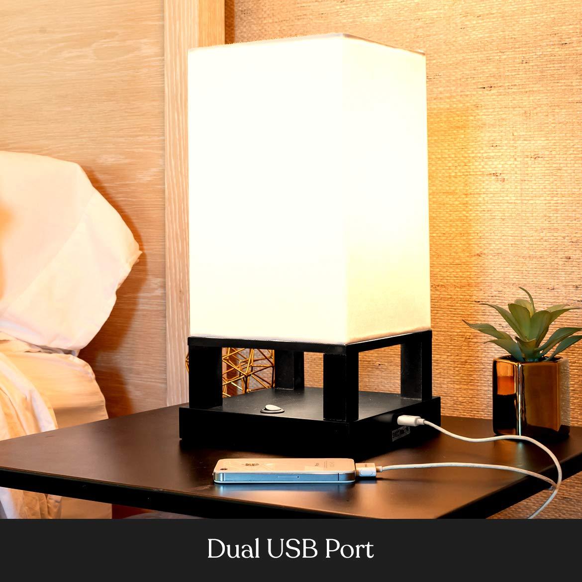 Brightech Maxwell 14 in. Mid-Century Modern LED Bedside Table Lamp with Fabric Square Shade