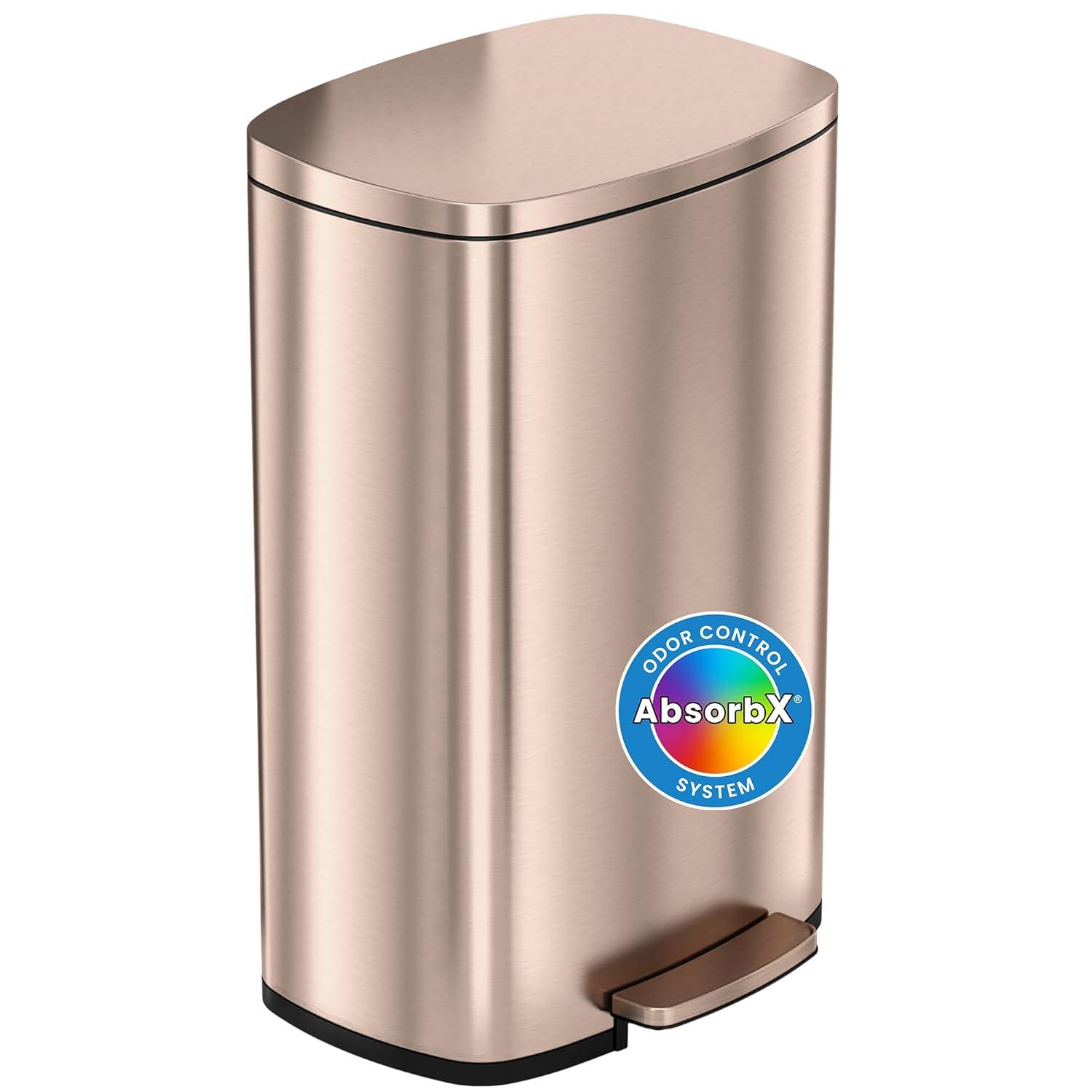 iTouchless SoftStep Step Pedal Kitchen Trash Can with AbsorbX Odor Filter and Removable Inner Bucket 13.2 Gallon Rose Gold Stainless Steel