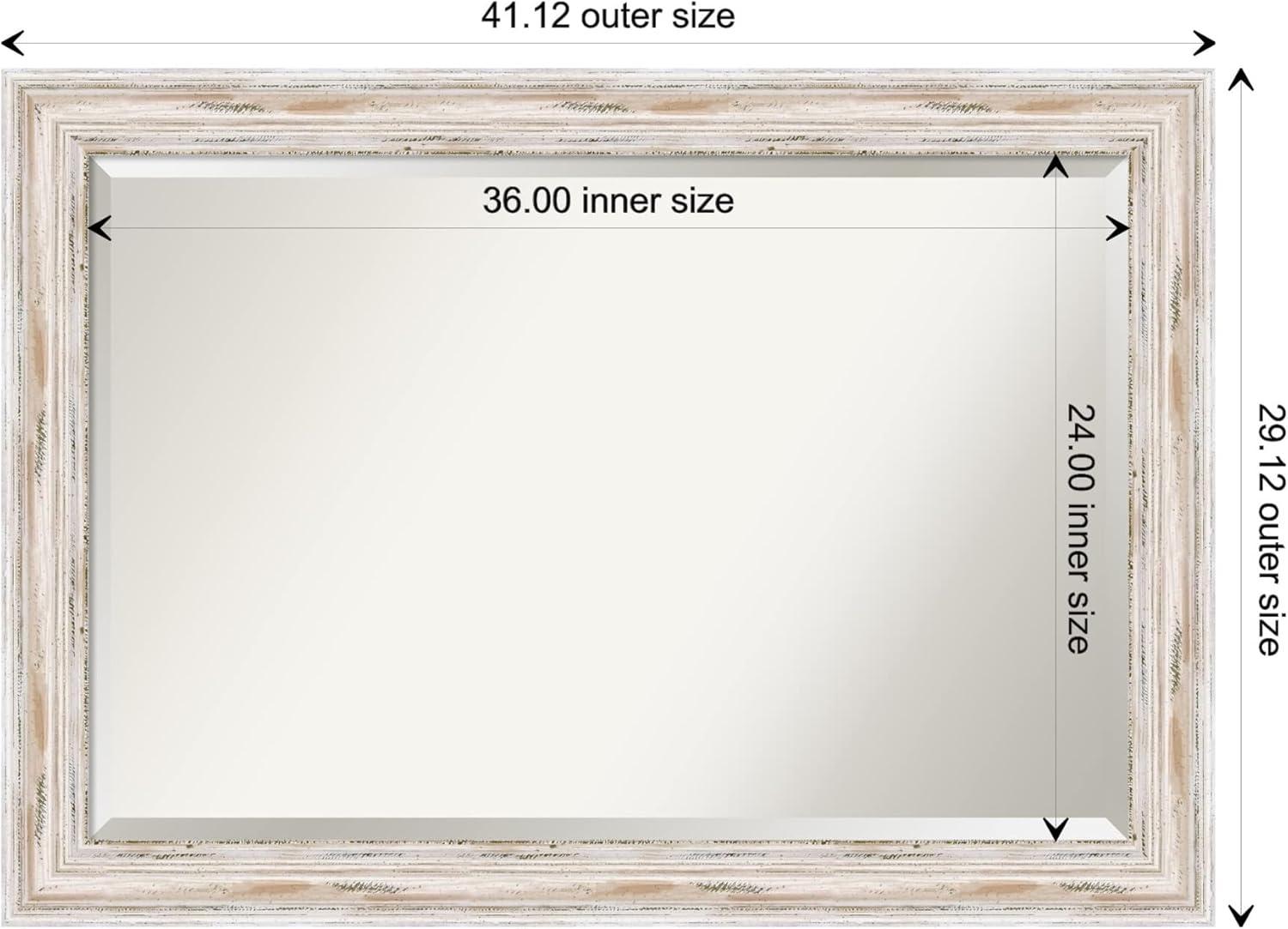 Amanti Art Alexandria White Wash Beveled Wood Wall Mirror 29.25 x 41.25 in.